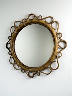 1960s Handcrafted Bamboo and Rattan Oval Mirror, Coastal Design