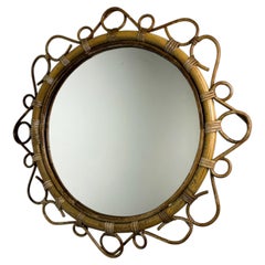 1960s Handcrafted Bamboo and Rattan Oval Mirror, Coastal Design