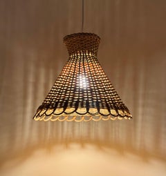 1960s Handcrafted Rattan Diabolo Pendant Light in the Style of Kalmar “Kiwi”