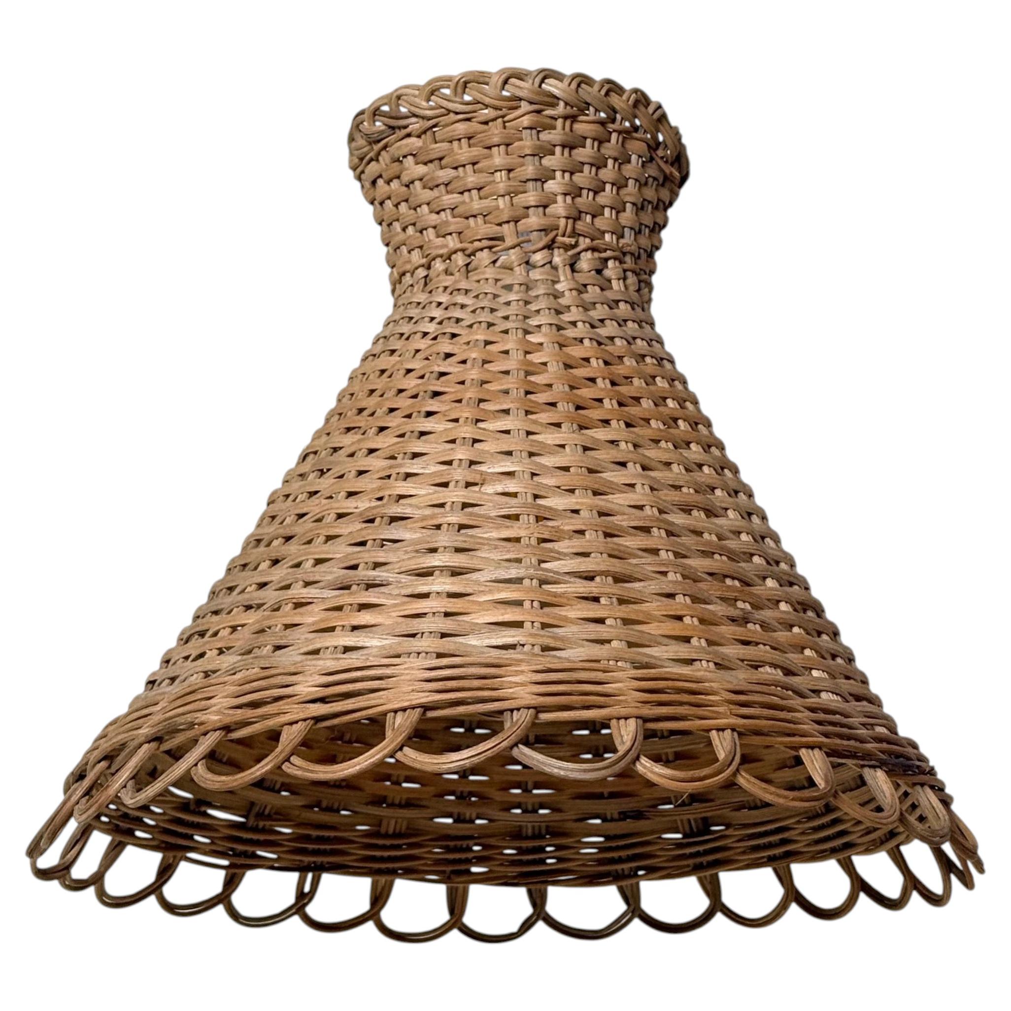 1960s Handcrafted Rattan Diabolo Pendant Light in the Style of Kalmar “Kiwi”