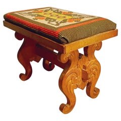 1960s Handcrafted Stool - Rustic Folk Art with Handwoven Wool Seat, Norway