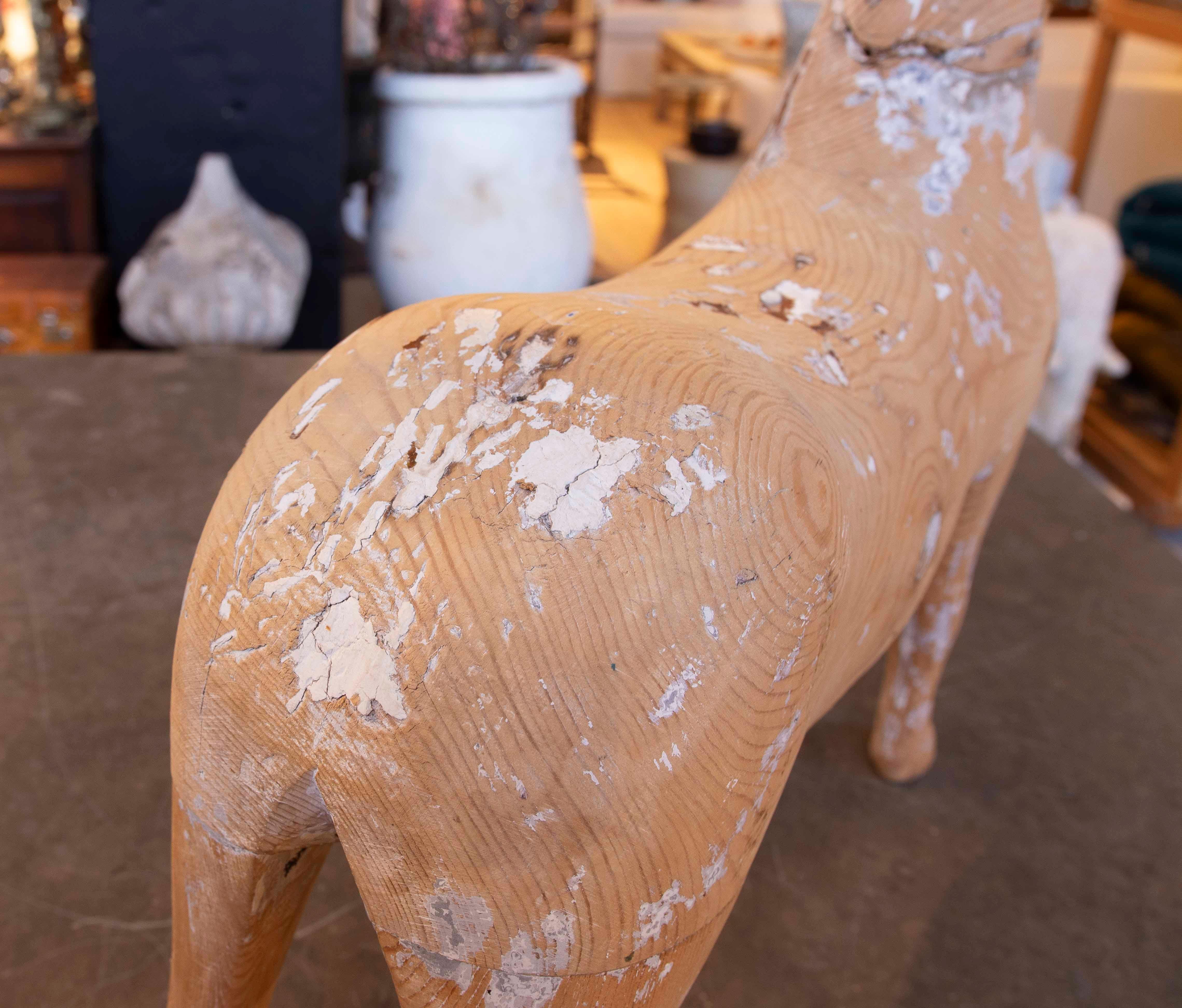 1960s Handcrafted Wooden Horse Sculpture with Aged Finish 4