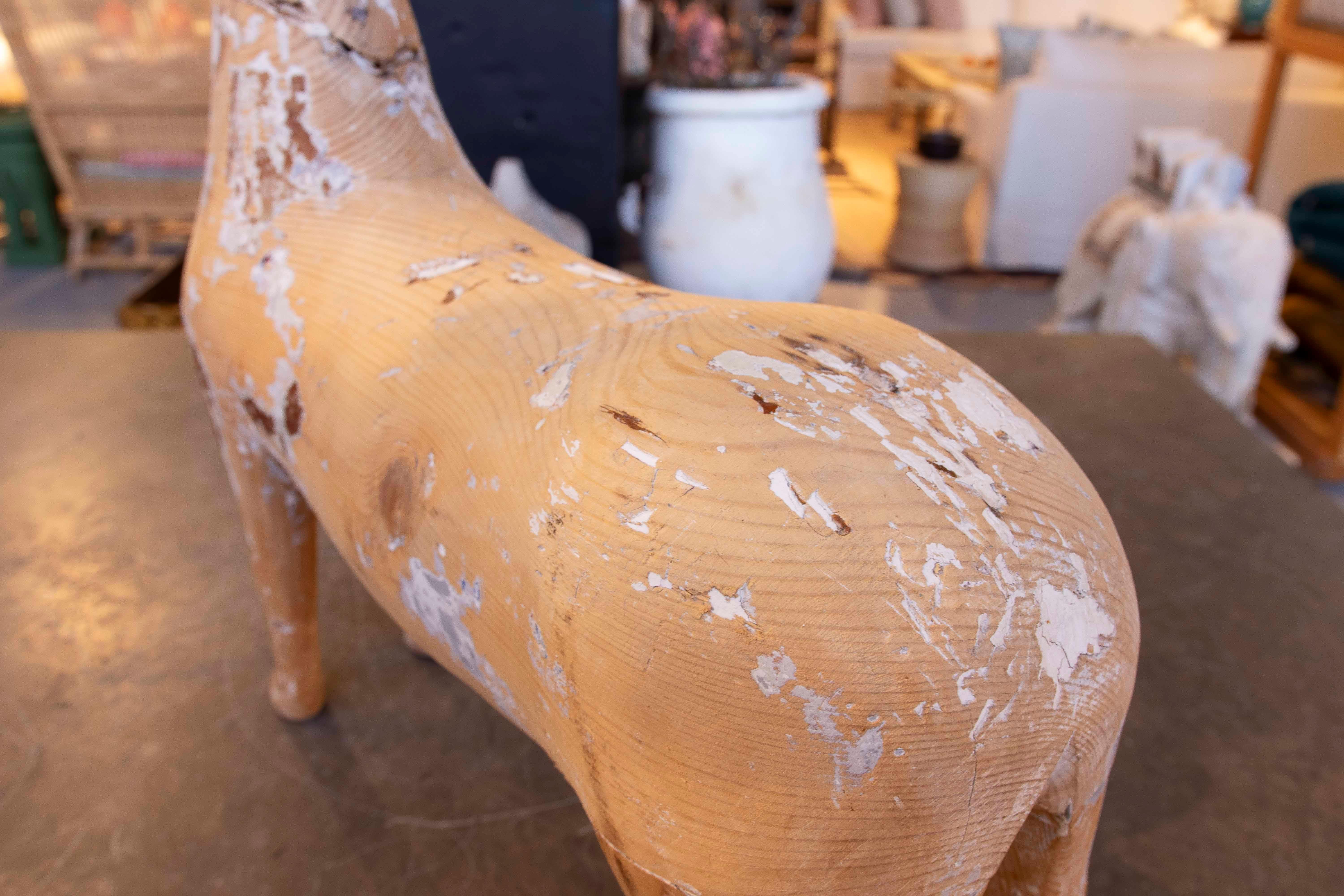 1960s Handcrafted Wooden Horse Sculpture with Aged Finish 5