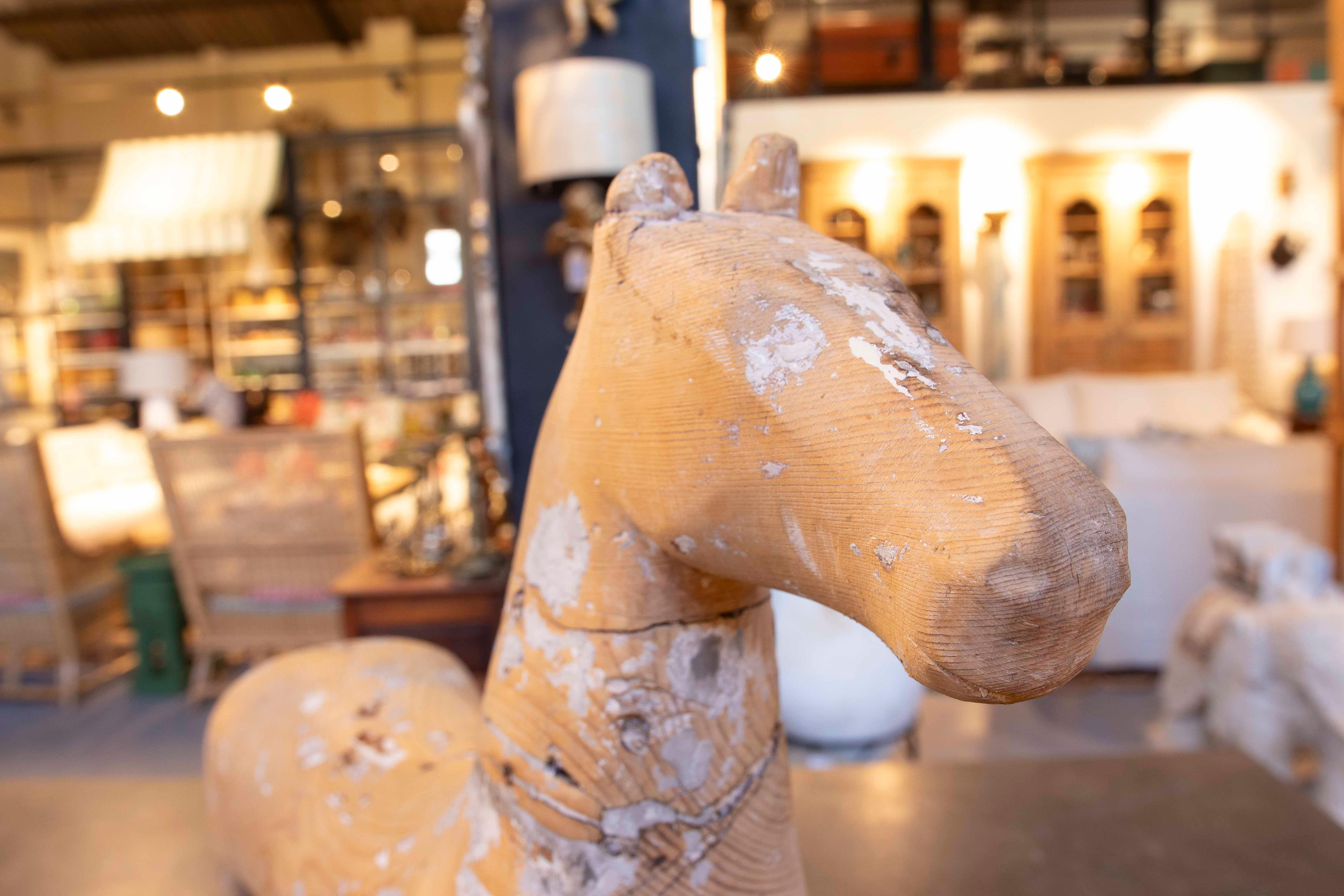 1960s Handcrafted Wooden Horse Sculpture with Aged Finish 8