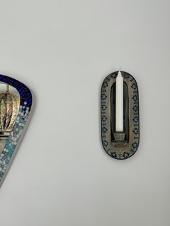 1960s Handmade Blue, Grey Stoneware Candle Sconces by Marianne Starck
