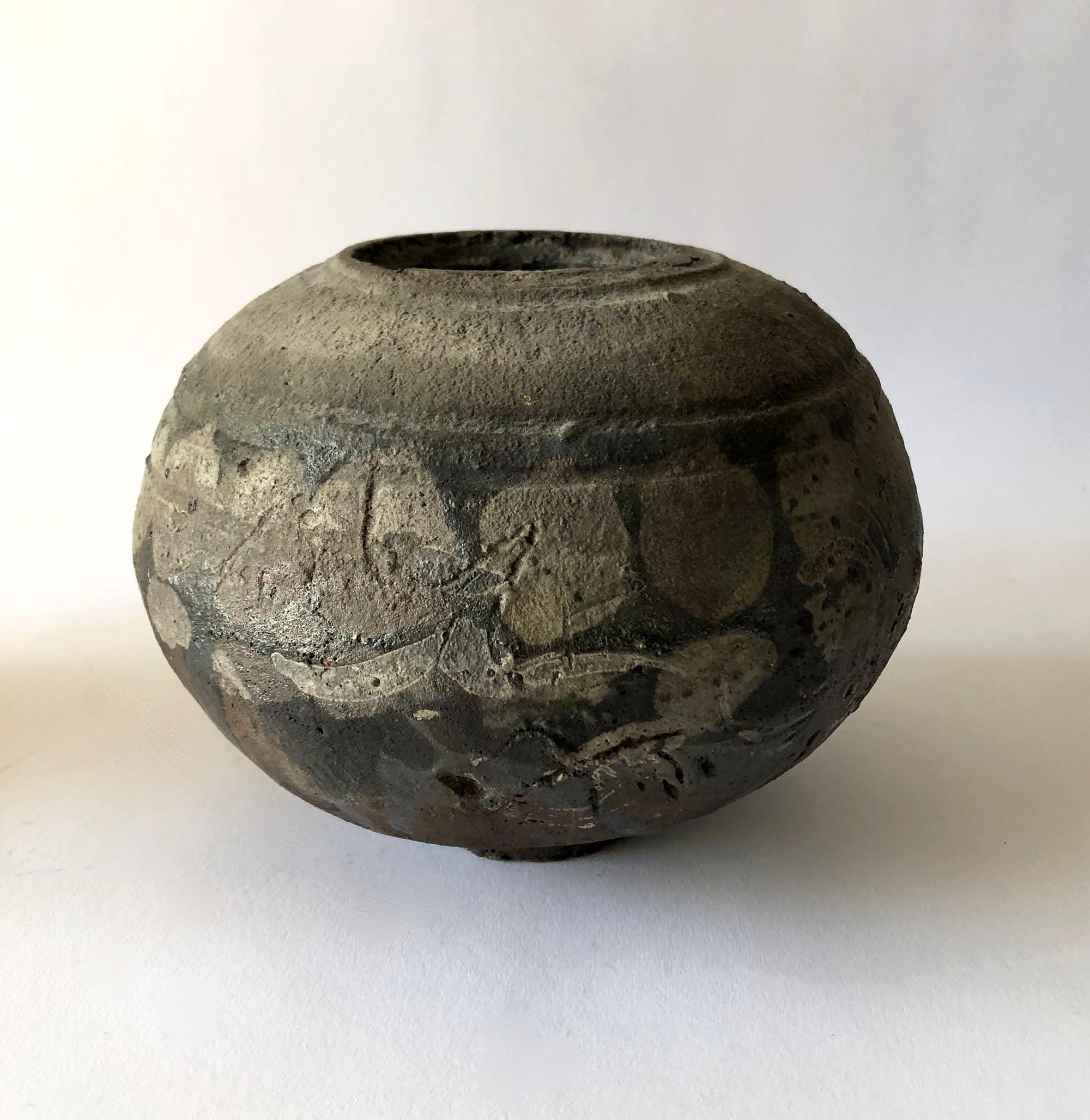 Mid-Century Modern 1960s Handmade California Studio Pottery Raku Dotted Vase