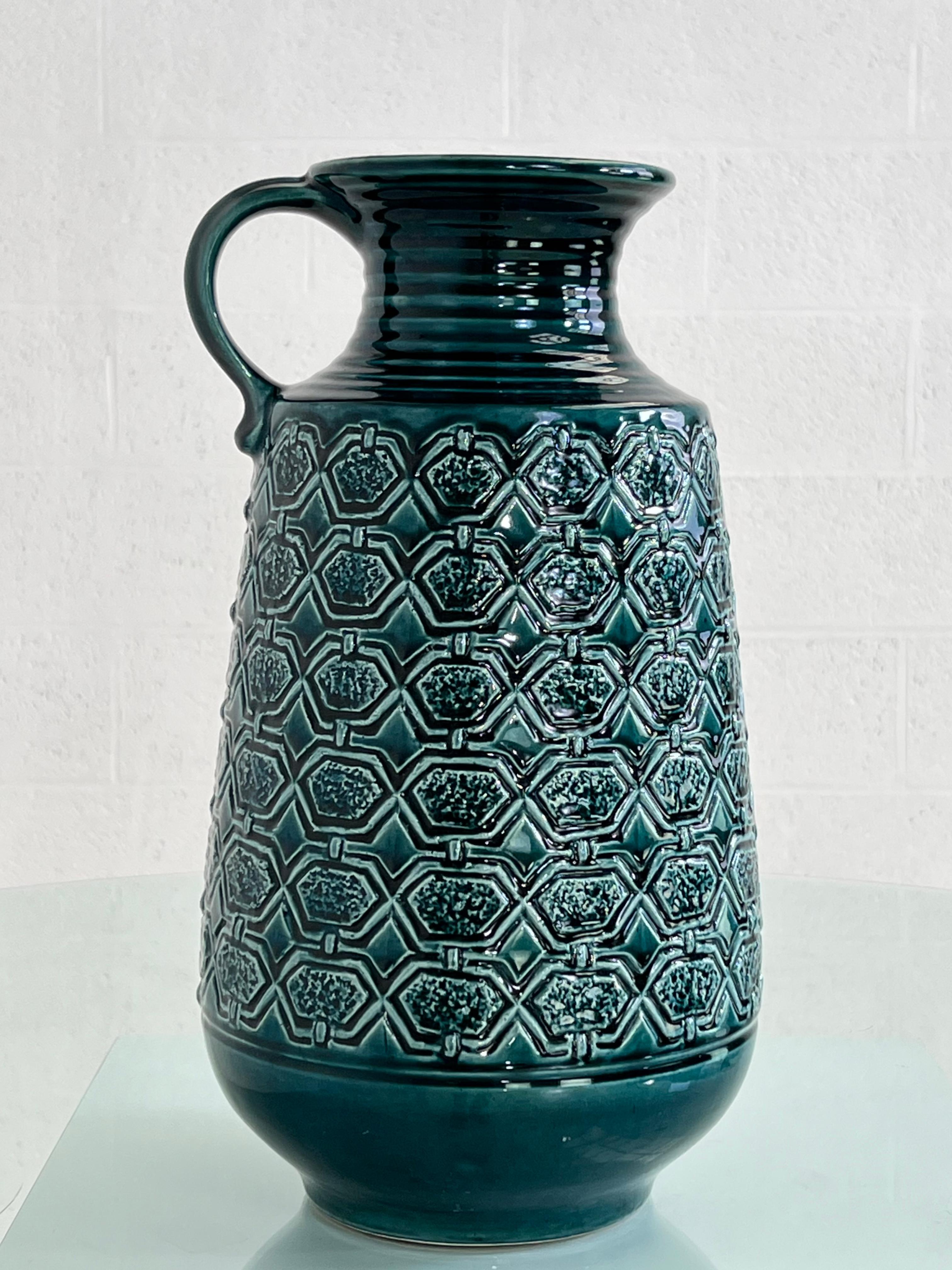 European 1960s Handmade Ceramic Pitcher Vase For Sale