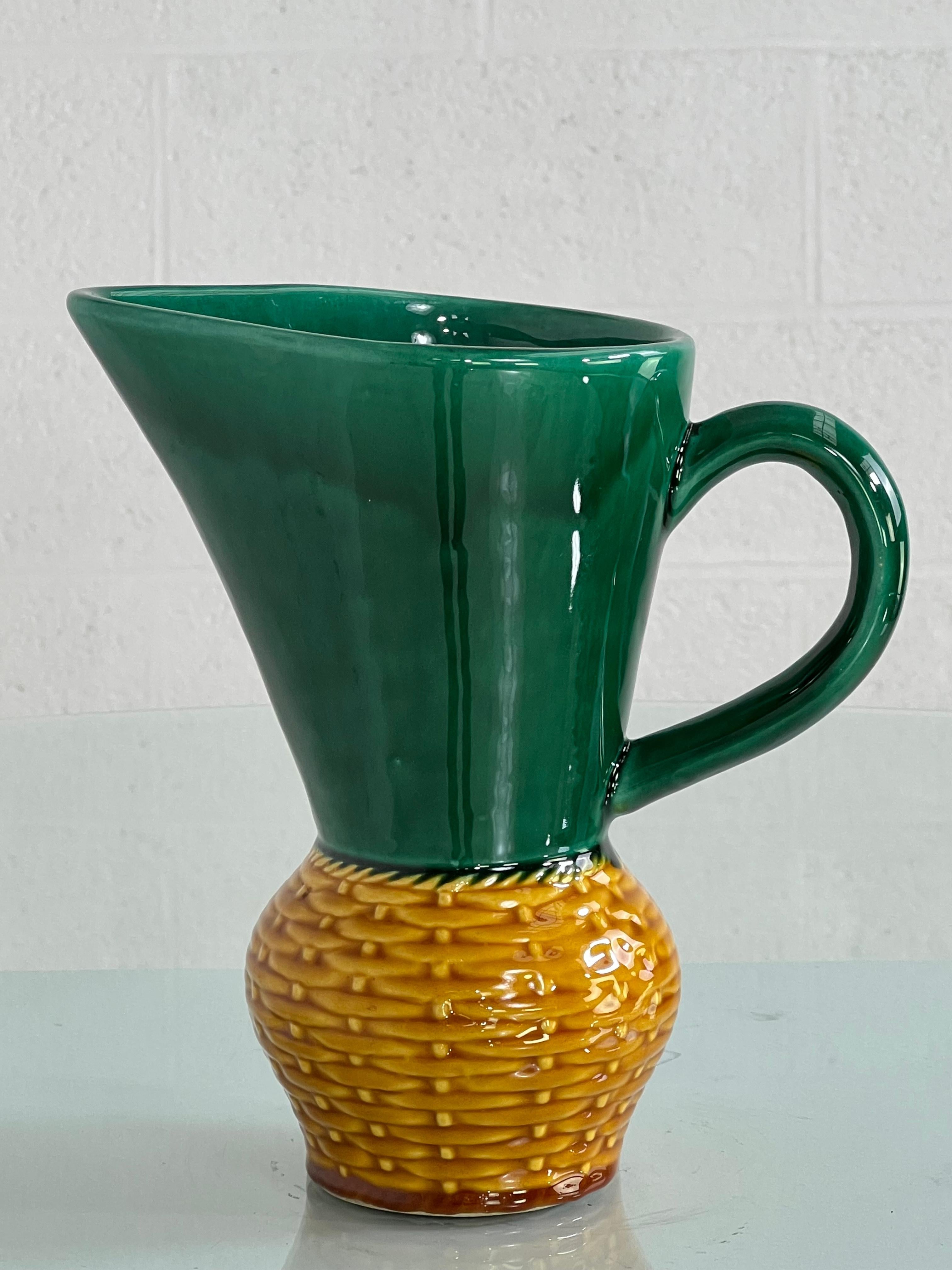 European 1960s Handmade Ceramic Pitcher Vase For Sale