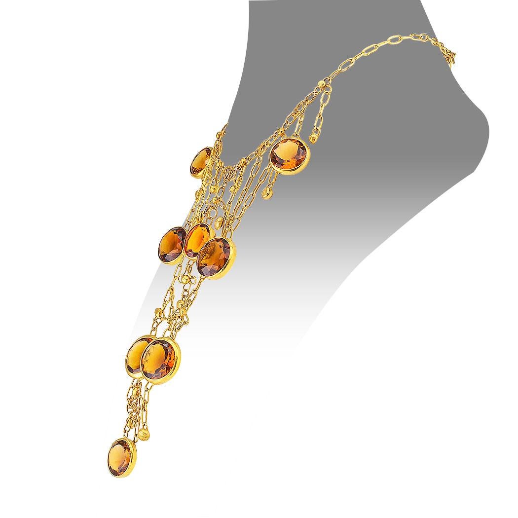 Artisan 1960s Handmade Citrine Yellow Gold Bib Necklace For Sale