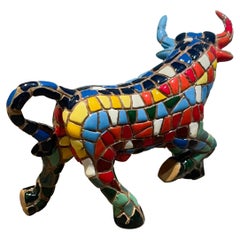 1960er Jahre Handgefertigte bunte Keramikfliese Mosaik Stier nach Genaro Alvarez