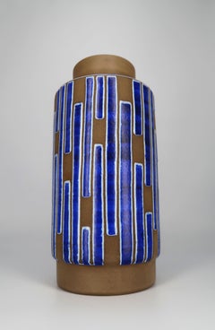 Cobalt Blue Striped Ceramic Vase, Denmark, 1960s