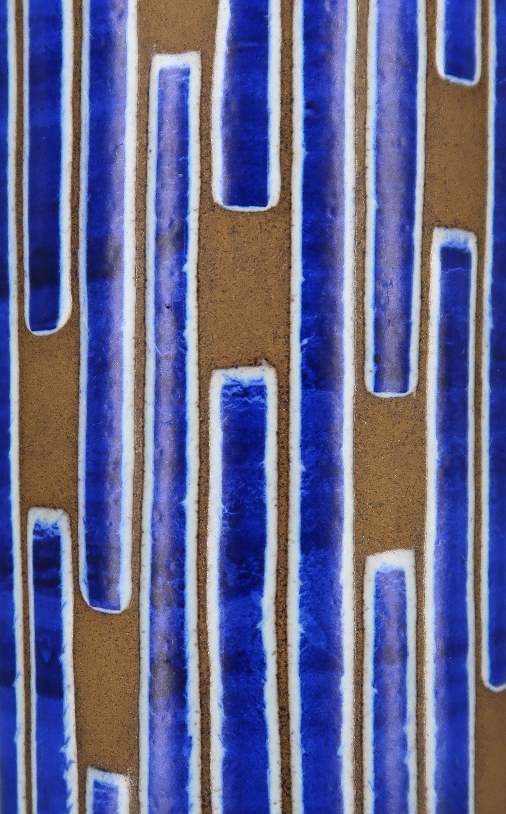 20th Century Cobalt Blue Striped Ceramic Vase, Denmark, 1960s For Sale