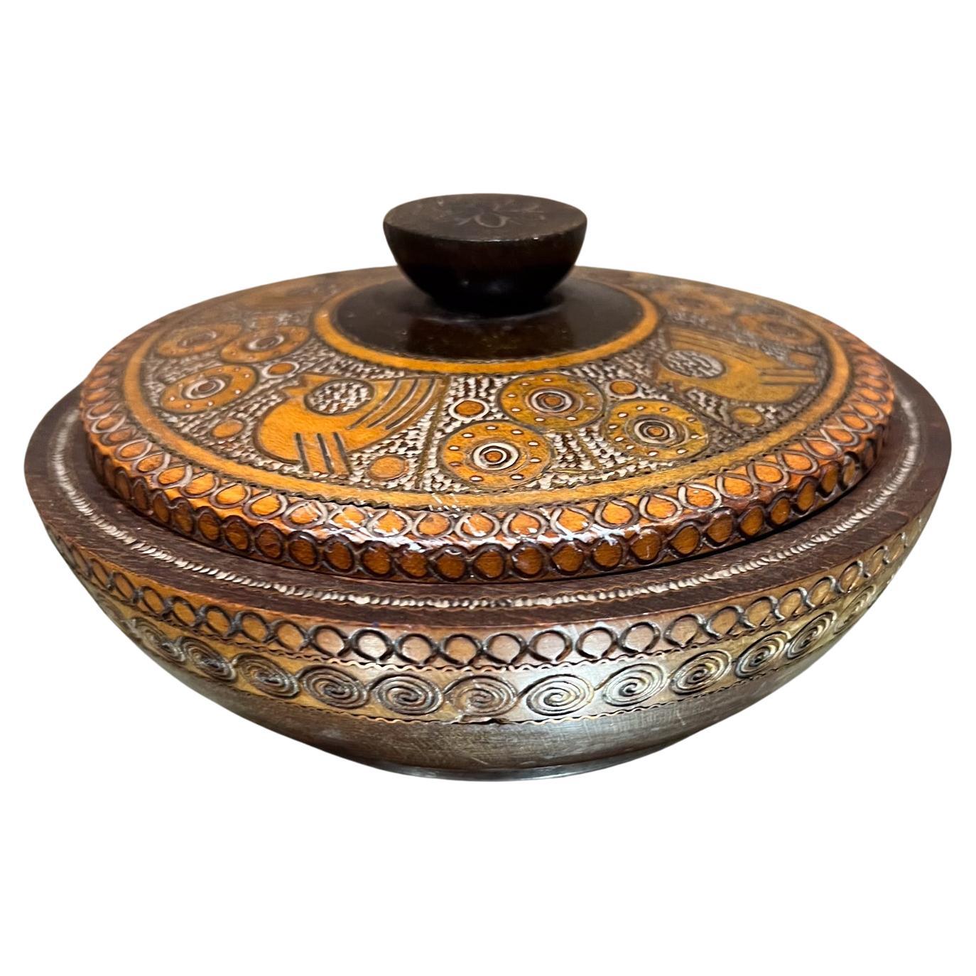 1960s Handmade Folk Art Decorative Trinket Bowl  For Sale