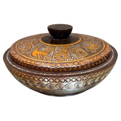 1960s Handmade Folk Art Decorative Trinket Lidded Bowl 