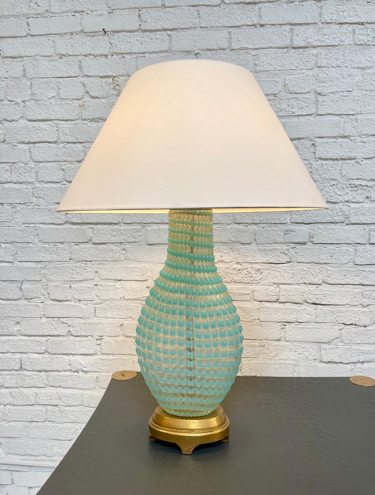 Exquisite hand blown Murano glass lamp. Shade measures 24