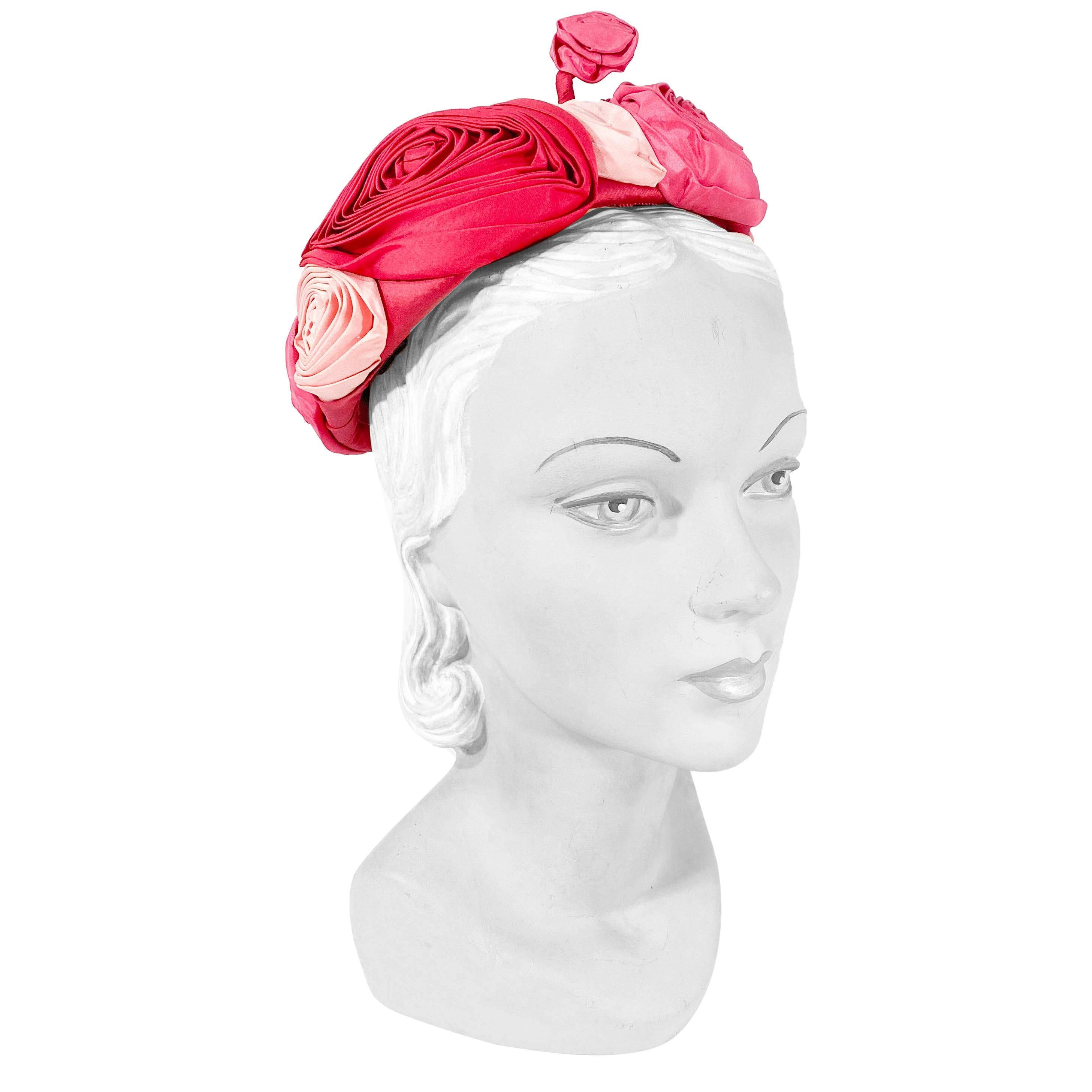 1960s Handmade Satin Rose Hat 