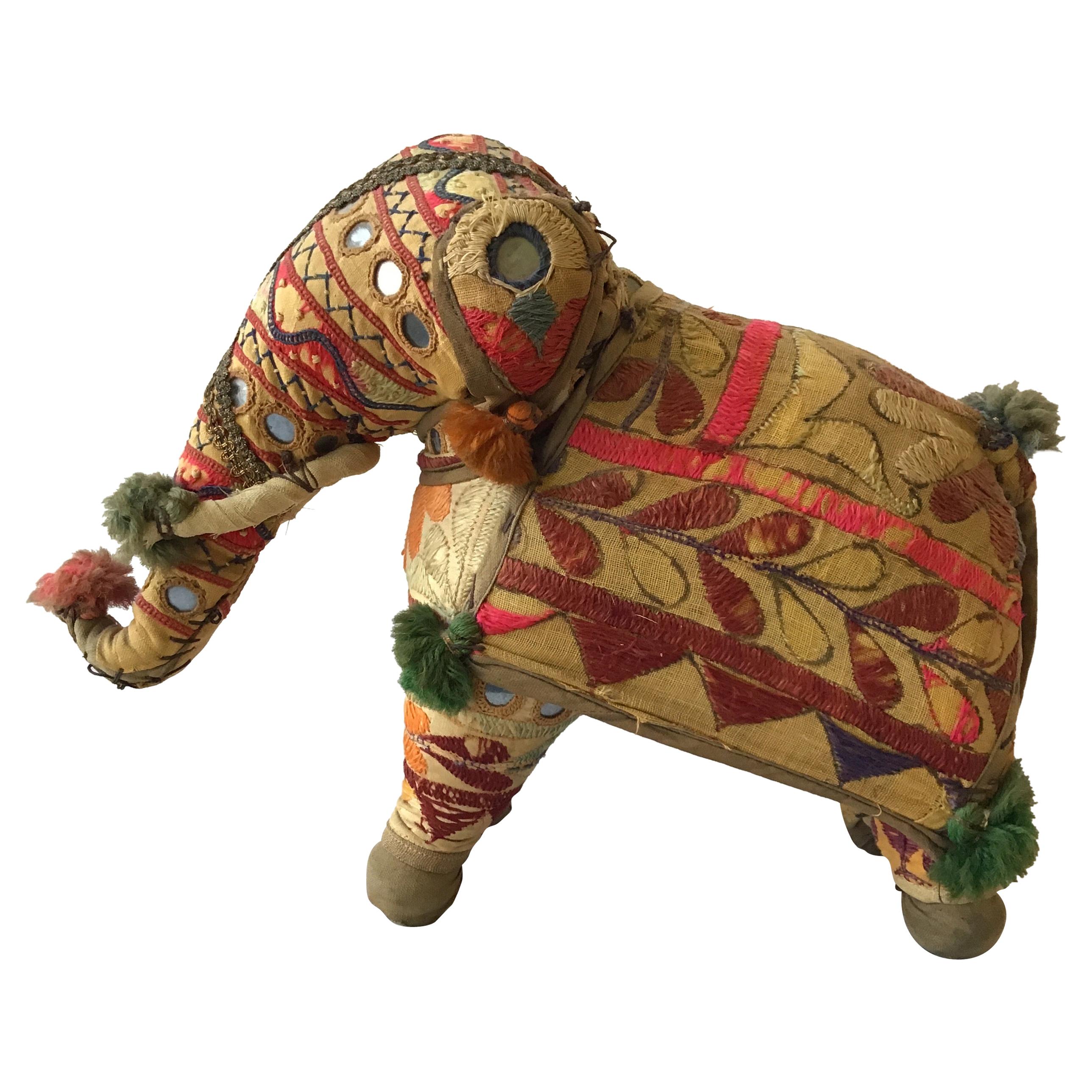 1960s Handmade Stuffed Elephant Toy from India