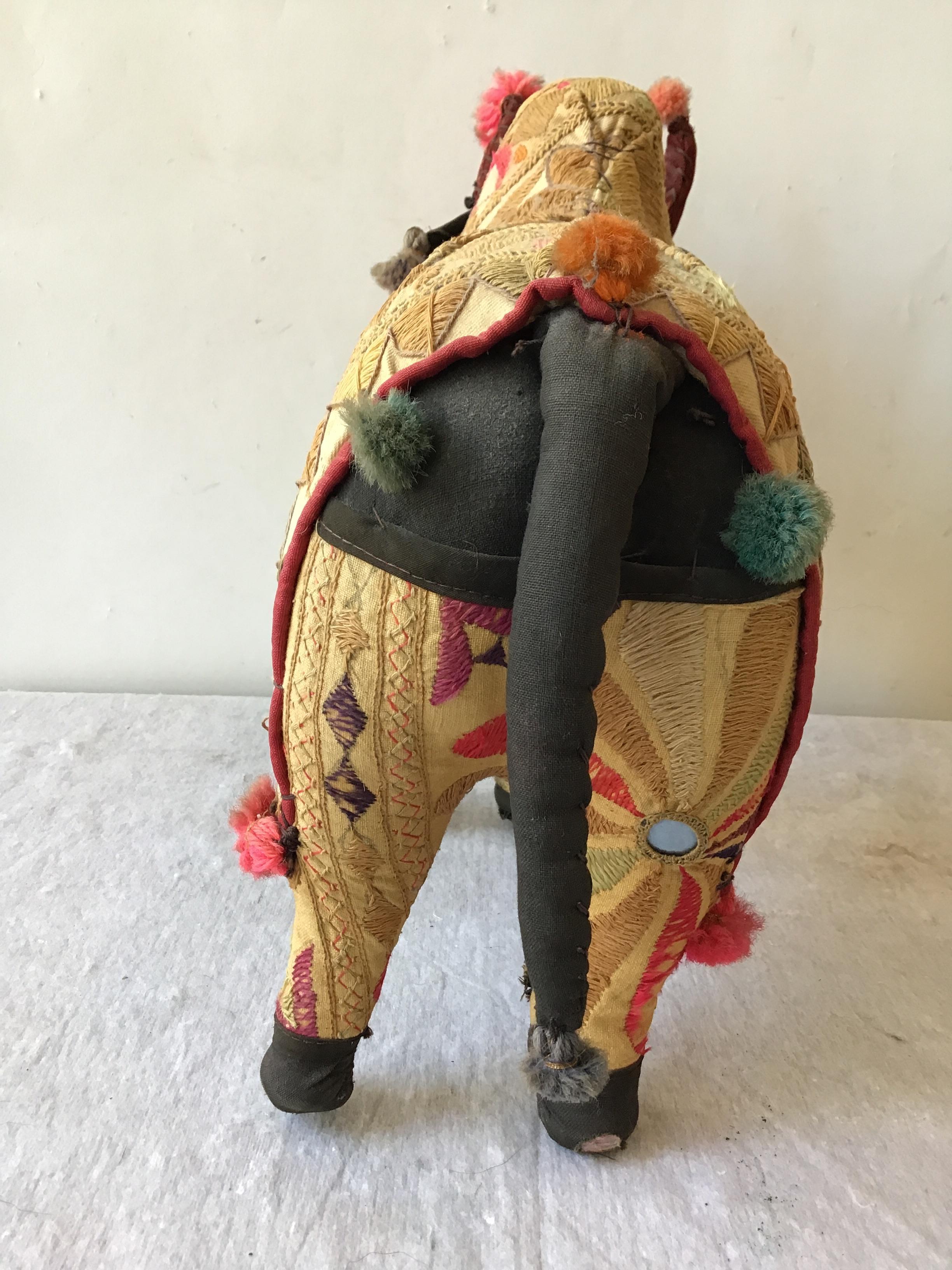 Fabric 1960s Handmade Stuffed Ox Toy from India