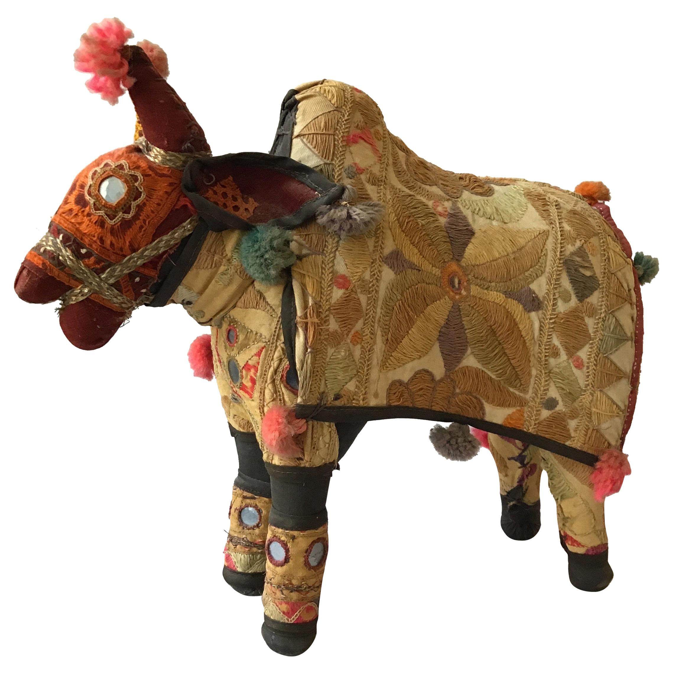 1960s Handmade Stuffed Ox Toy from India