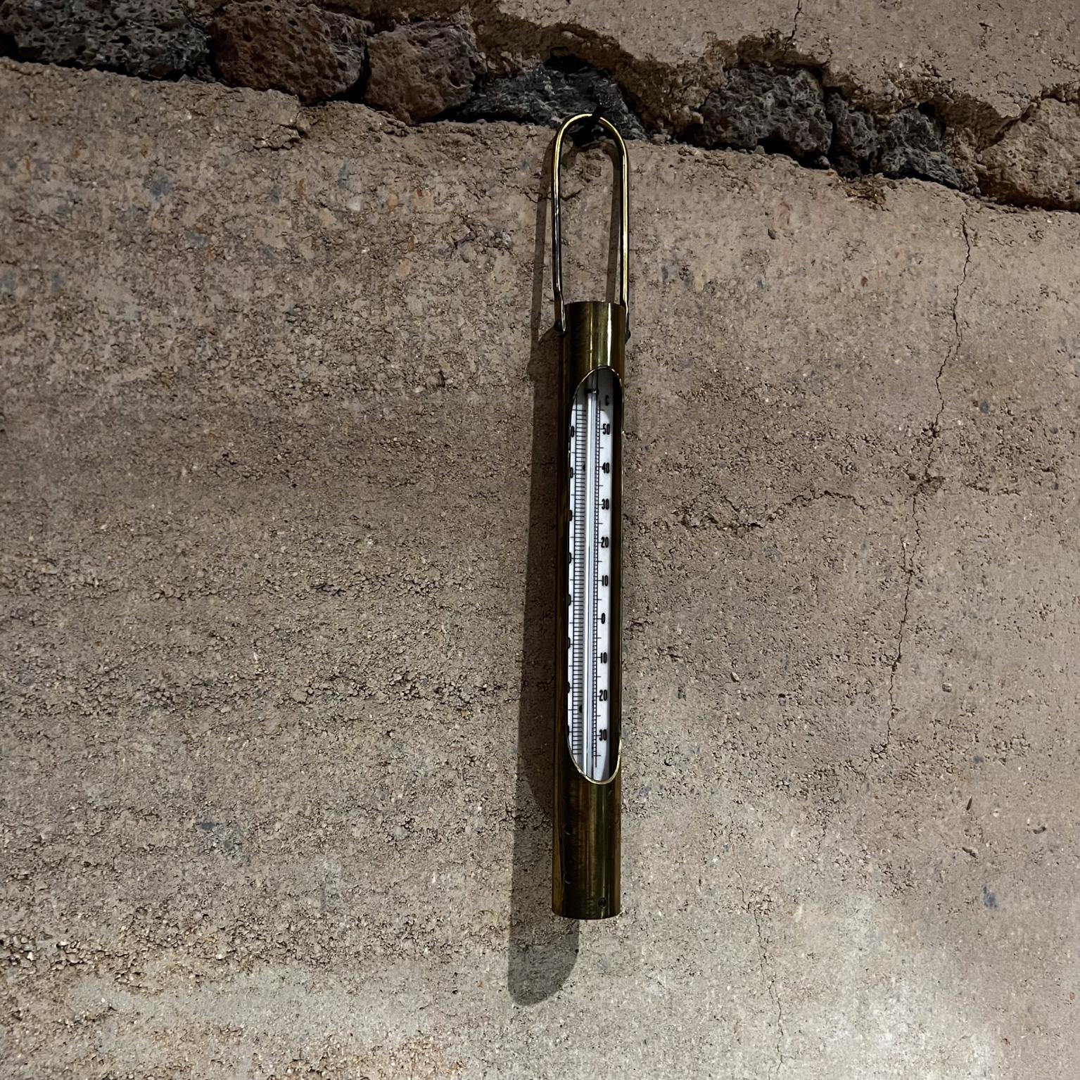 1960s Hanging Brass Temperature Thermometer Gauge For Sale 6