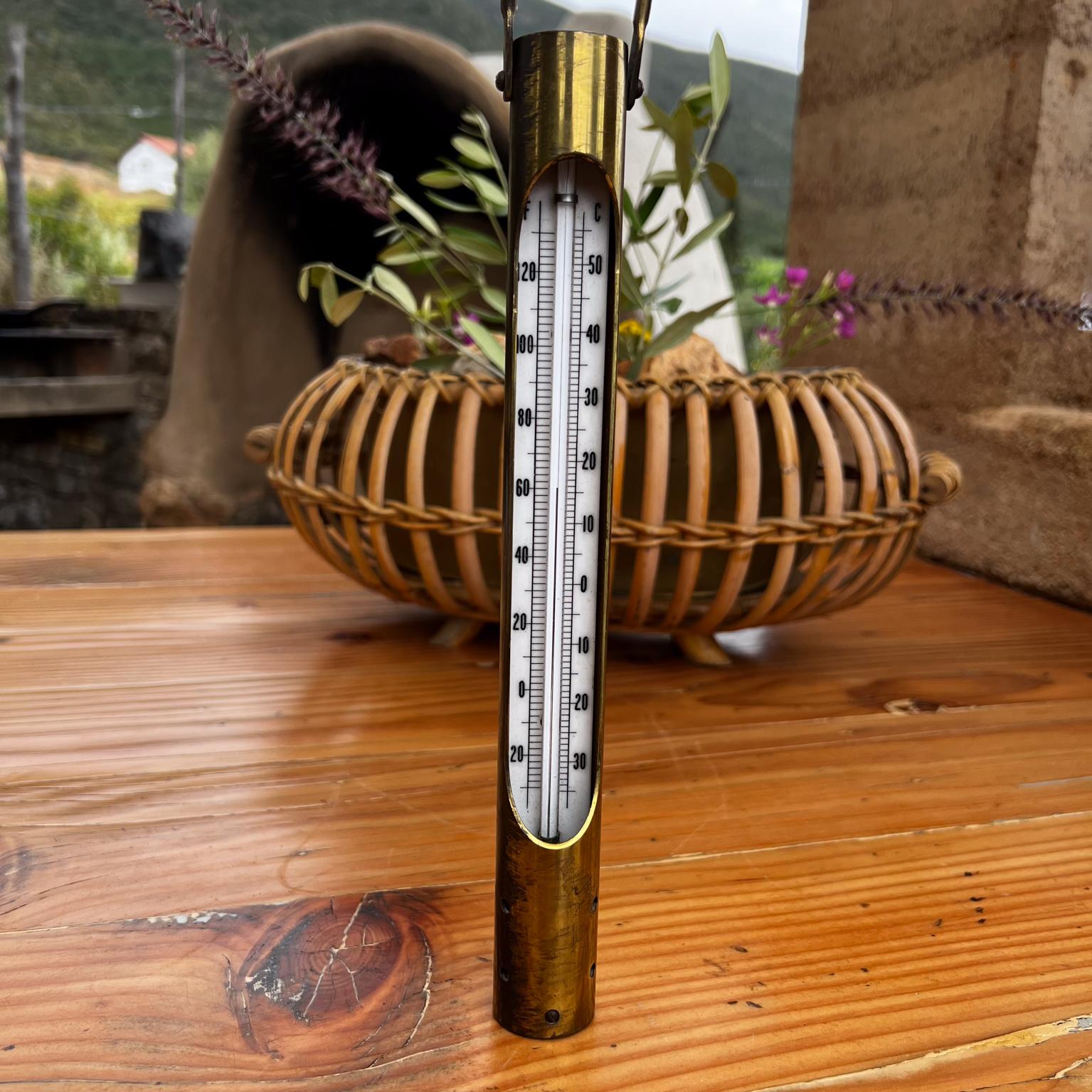 Mid-Century Modern 1960s Hanging Brass Temperature Thermometer Gauge For Sale