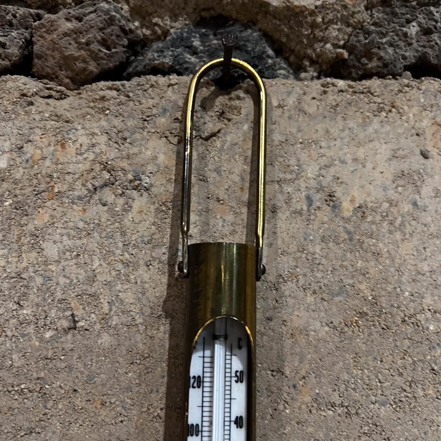 1960s Hanging Brass Temperature Thermometer Gauge In Good Condition For Sale In Chula Vista, CA