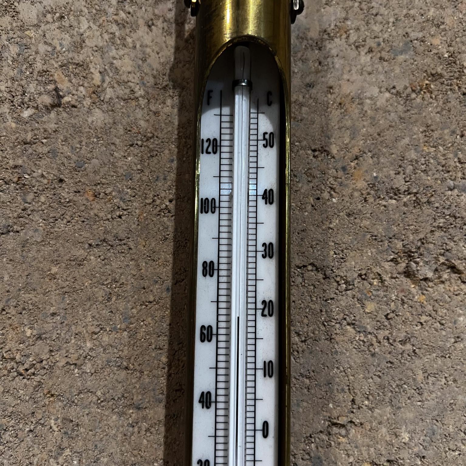 1960s Hanging Brass Temperature Thermometer Gauge For Sale 1