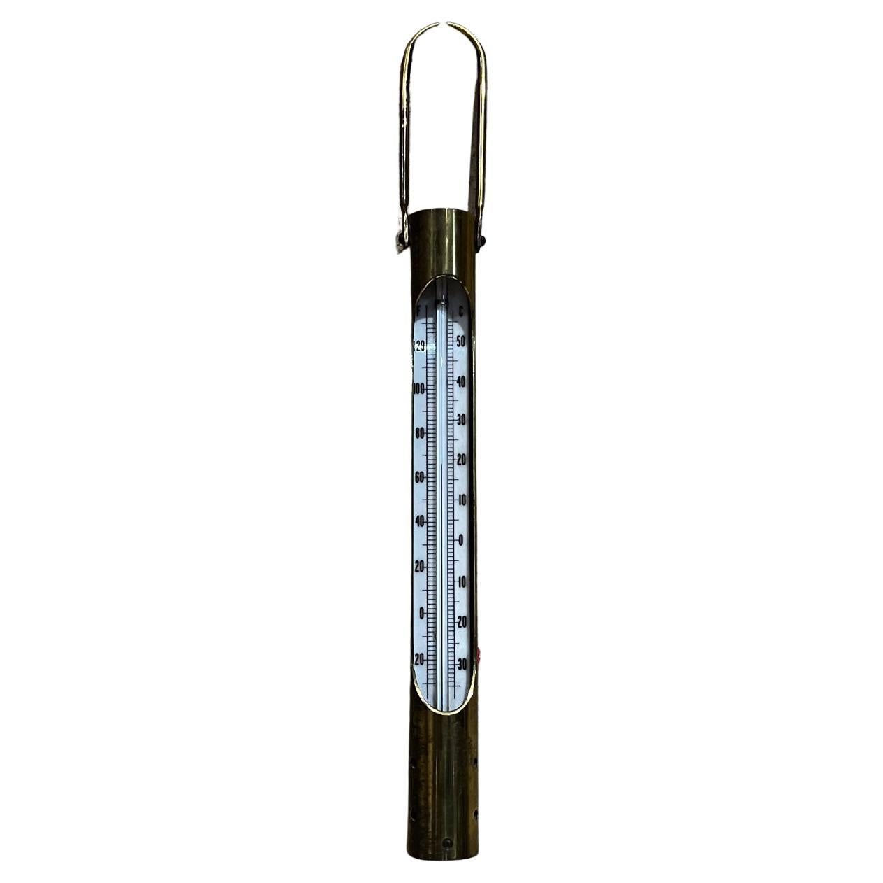 1960s Hanging Brass Temperature Thermometer Gauge For Sale