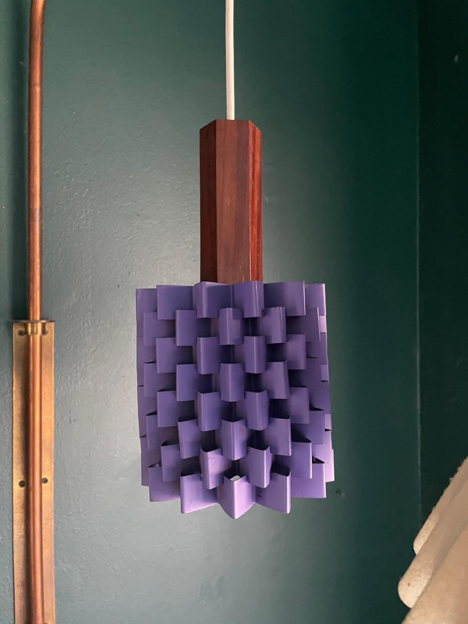 1960s Hanging Purple Pineapple Pendant Lamp with Teak Lyfa Folsgaard Danish For Sale 3