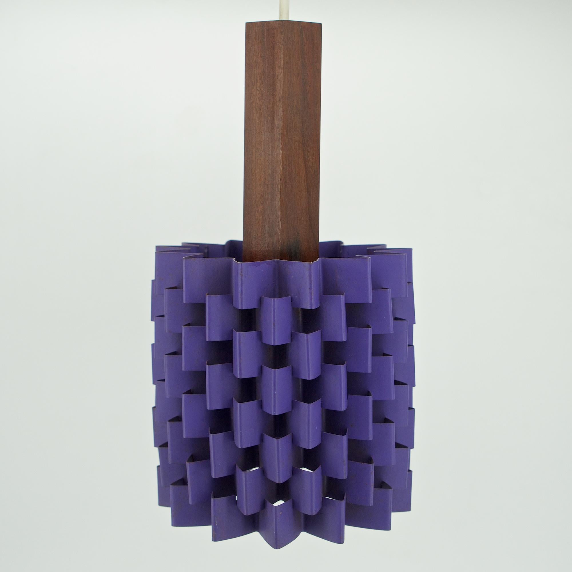 Scandinavian Modern 1960s Hanging Purple Pineapple Pendant Lamp with Teak Lyfa Folsgaard Danish For Sale