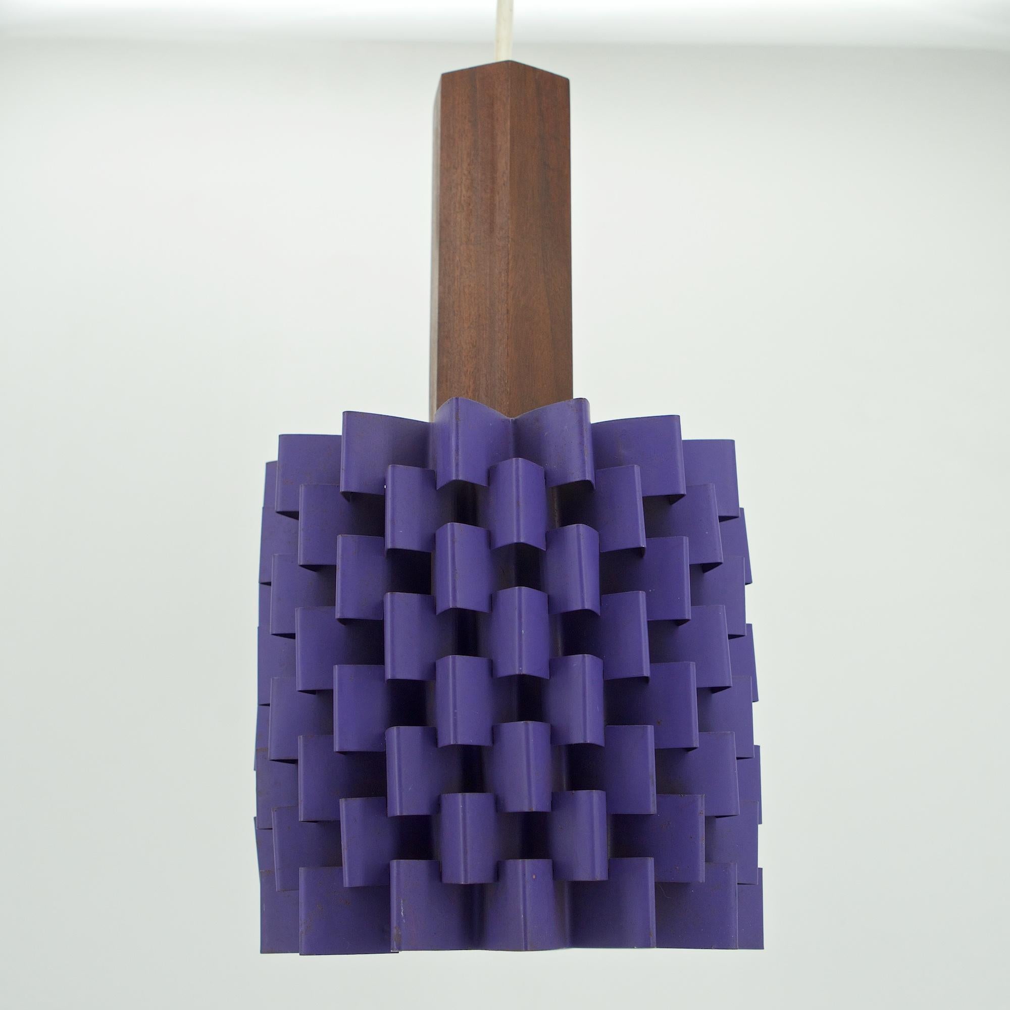 Enameled 1960s Hanging Purple Pineapple Pendant Lamp with Teak Lyfa Folsgaard Danish For Sale