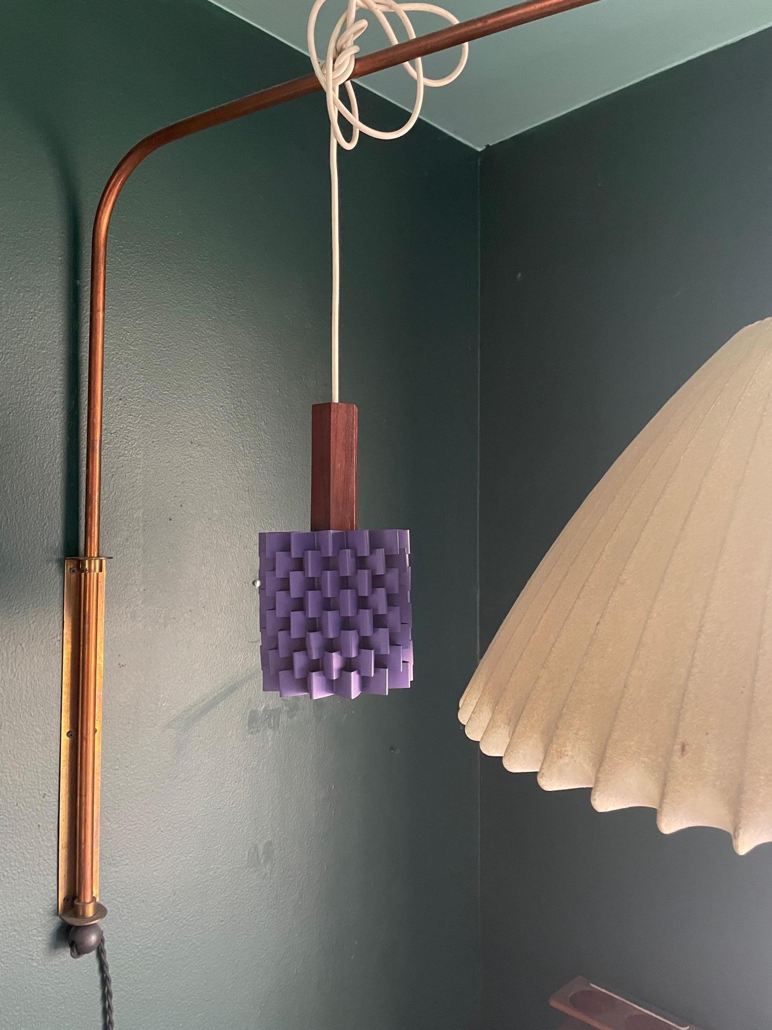 1960s Hanging Purple Pineapple Pendant Lamp with Teak Lyfa Folsgaard Danish For Sale 1