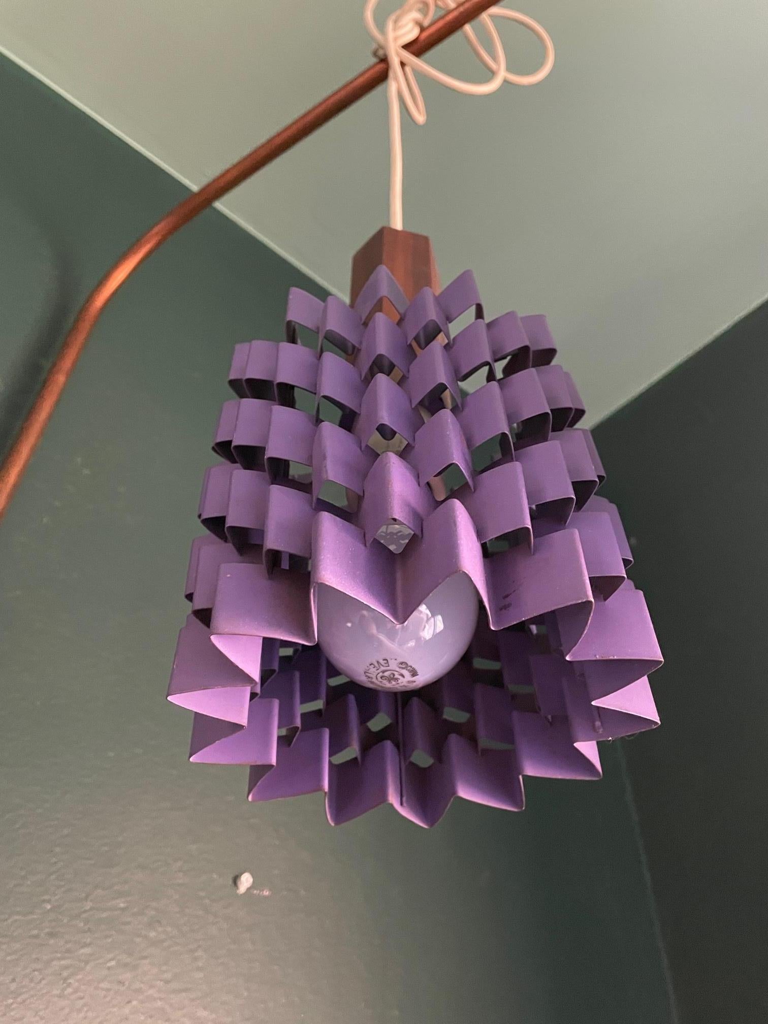 1960s Hanging Purple Pineapple Pendant Lamp with Teak Lyfa Folsgaard Danish For Sale 2