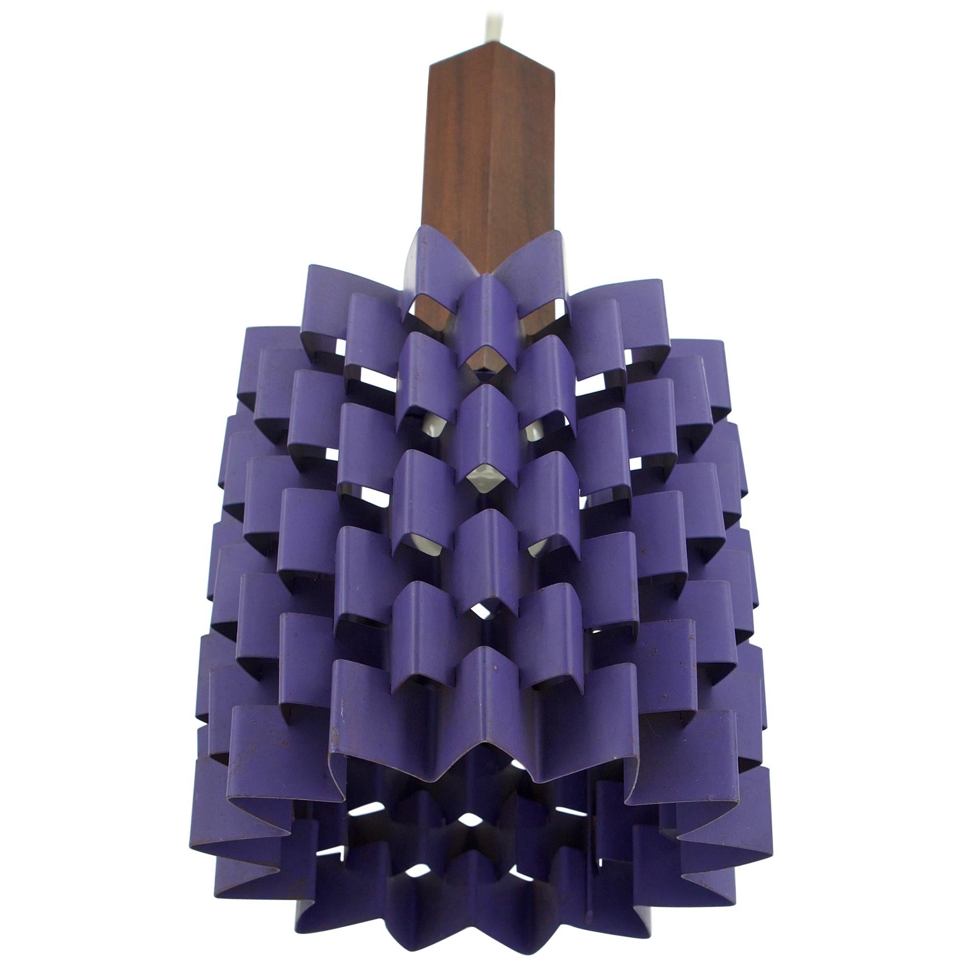 1960s Hanging Purple Pineapple Pendant Lamp with Teak Lyfa Folsgaard Danish For Sale