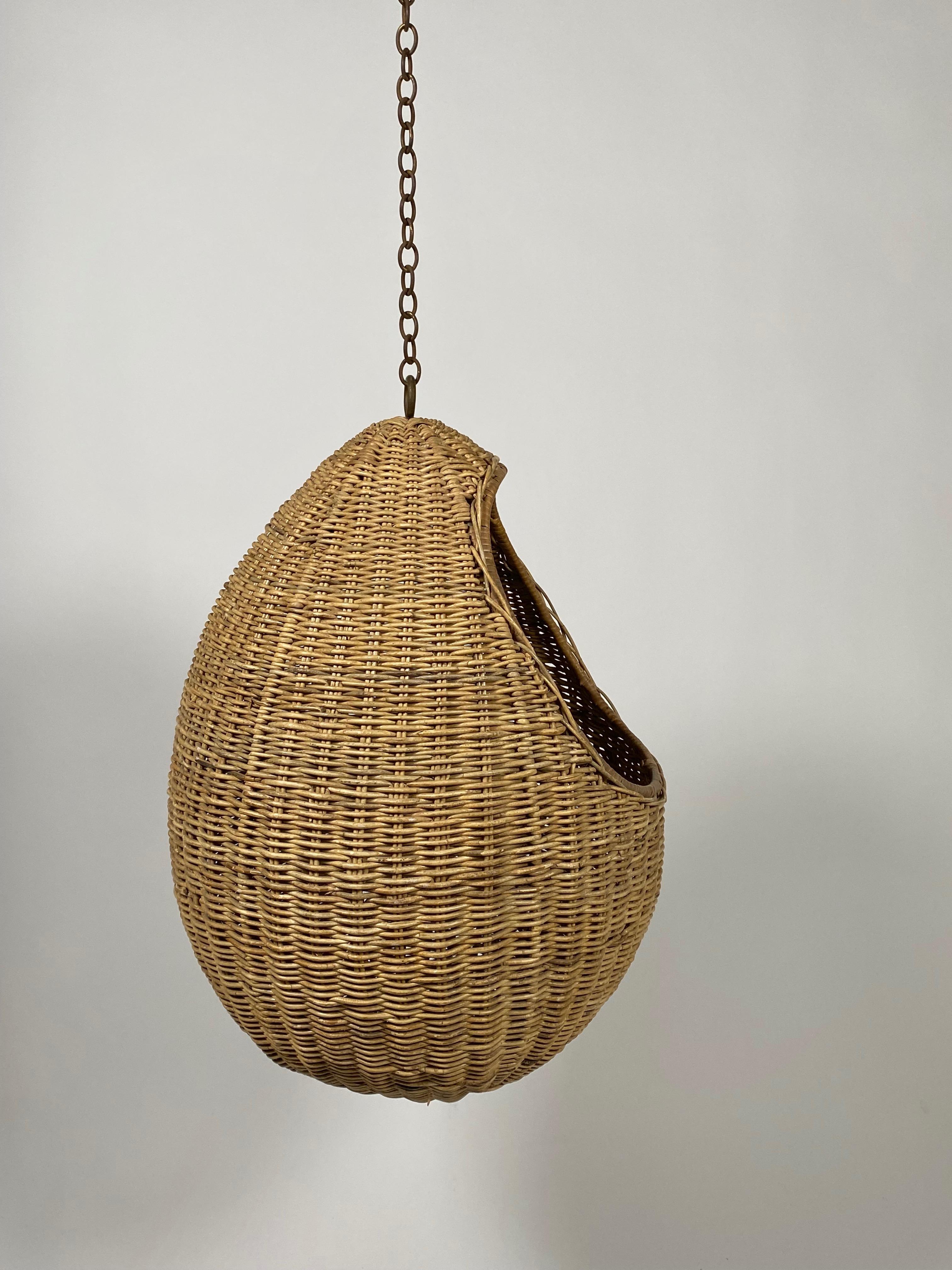 Mid-Century Modern 1960s, Hanging Teardrop Shaped Rattan Cat House / Bed