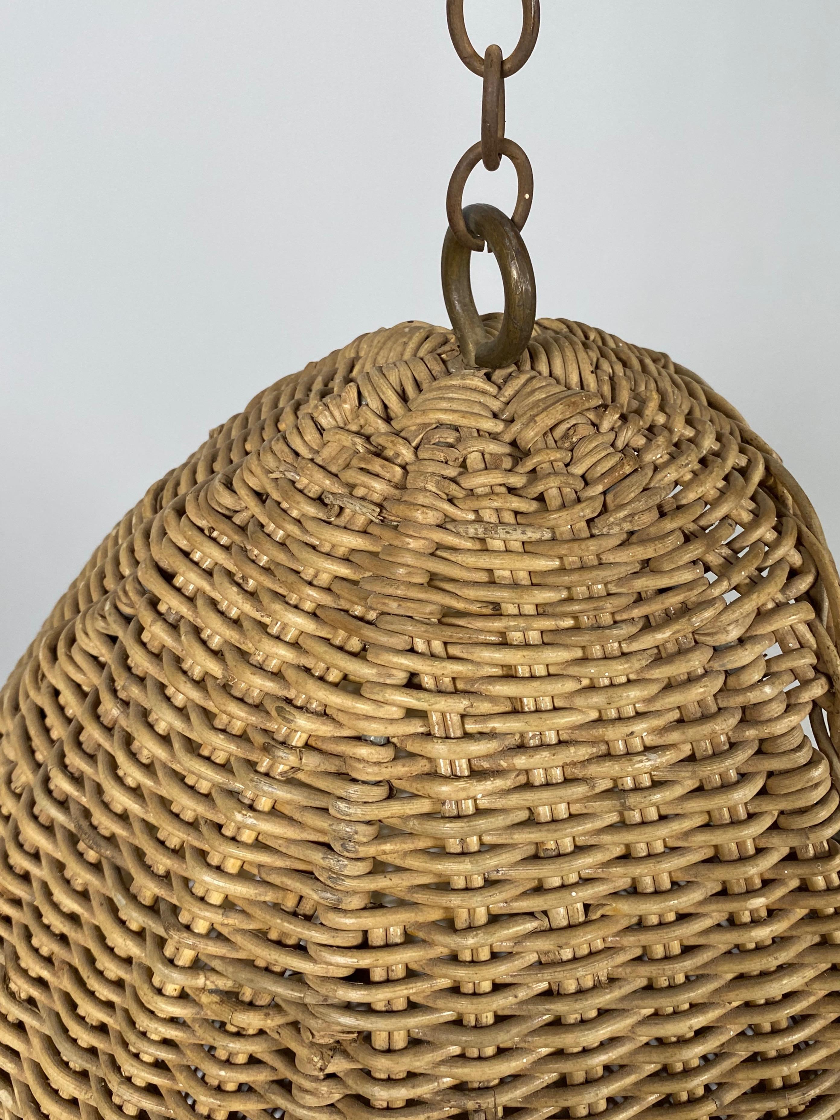 Hand-Woven 1960s, Hanging Teardrop Shaped Rattan Cat House / Bed
