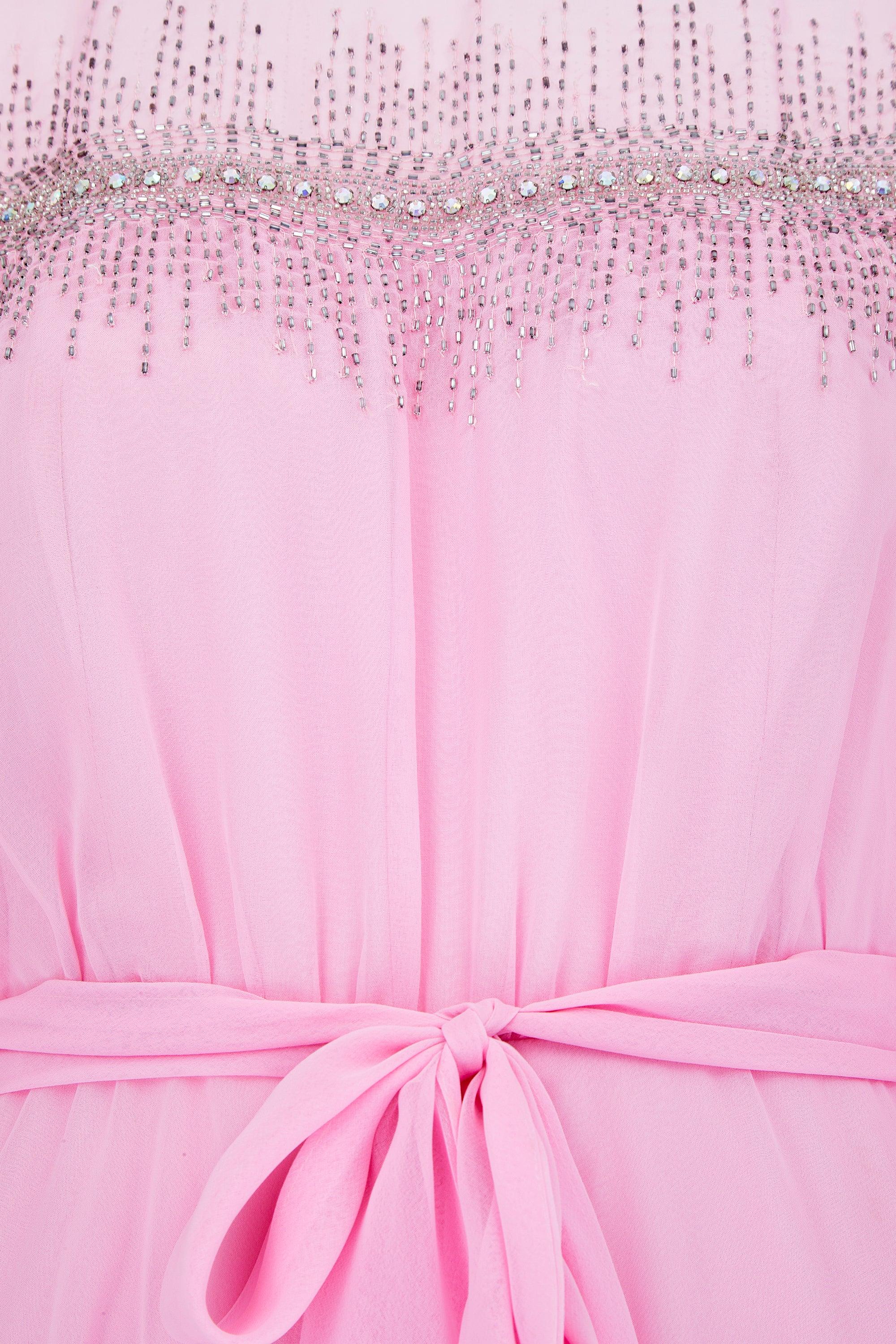 Women's 1960s Hannalore Pink Chiffon Beaded Maxi Dress For Sale