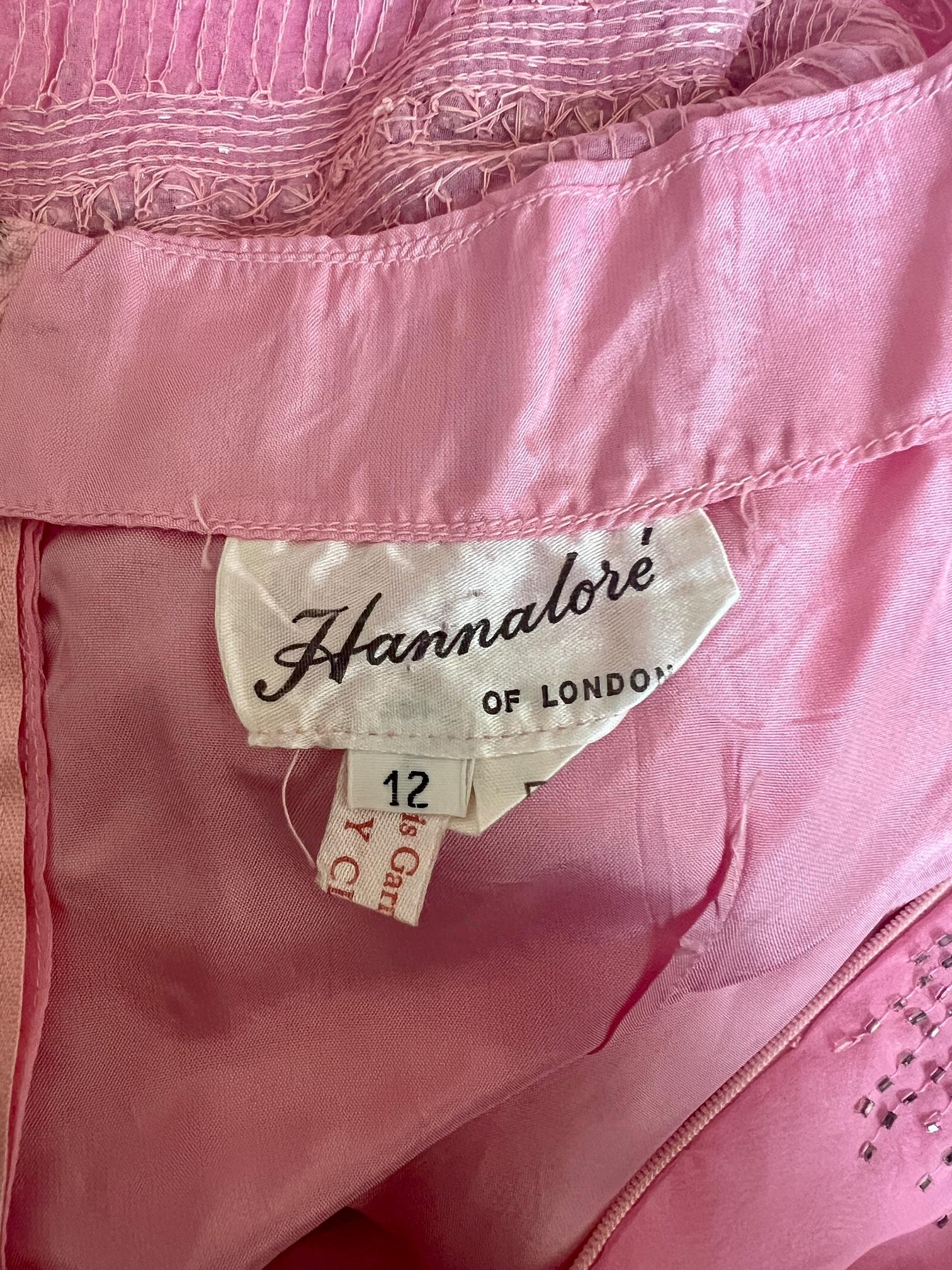 1960s Hannalore Pink Chiffon Beaded Maxi Dress For Sale 1