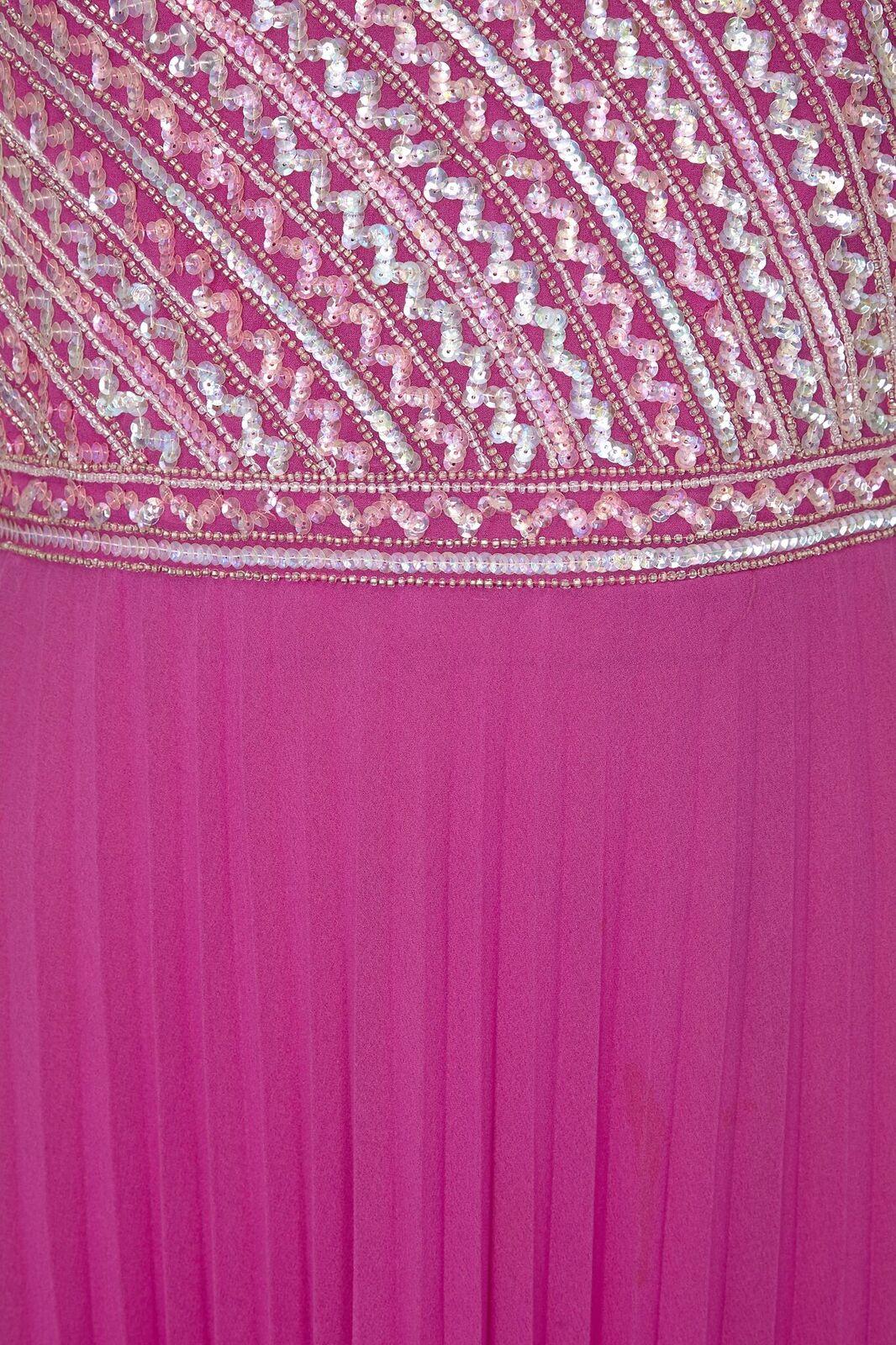 Women's 1960s Hannalore Pink Silk Chiffon Sequined Pleated Dress  For Sale
