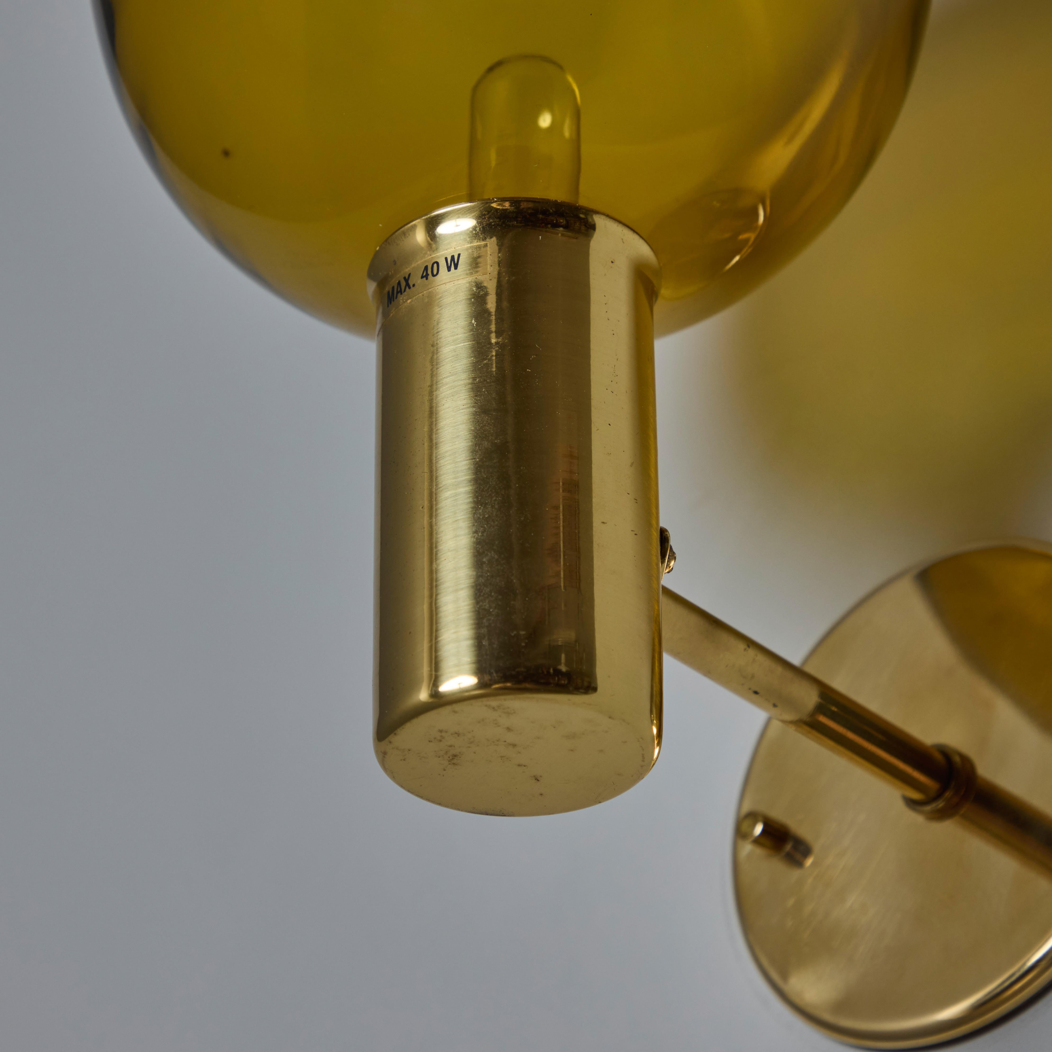 1960s Hans Agne Jakobsson Model V149 Glass and Brass Wall Lamp for Markaryd 5
