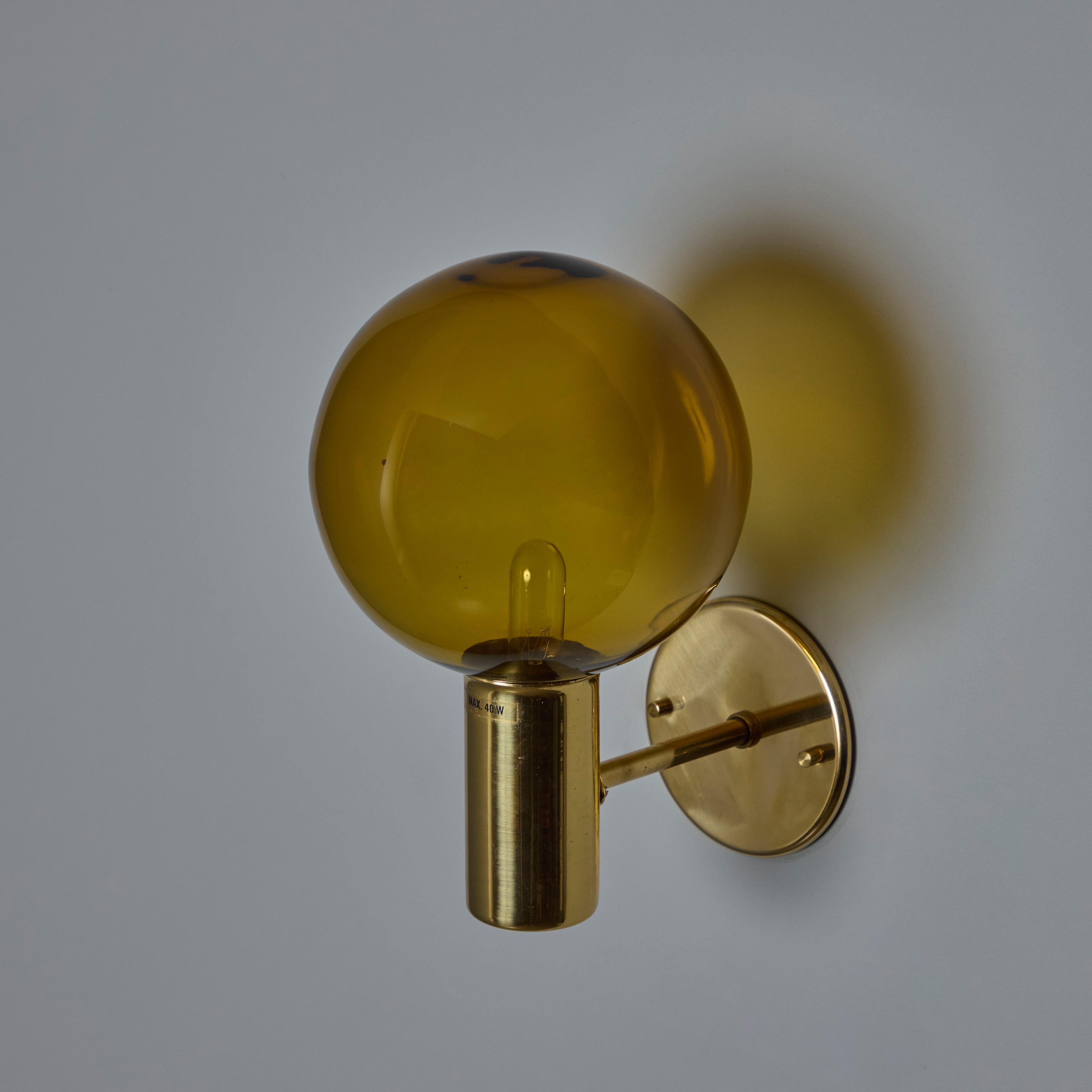 Mid-Century Modern 1960s Hans Agne Jakobsson Model V149 Glass and Brass Wall Lamp for Markaryd