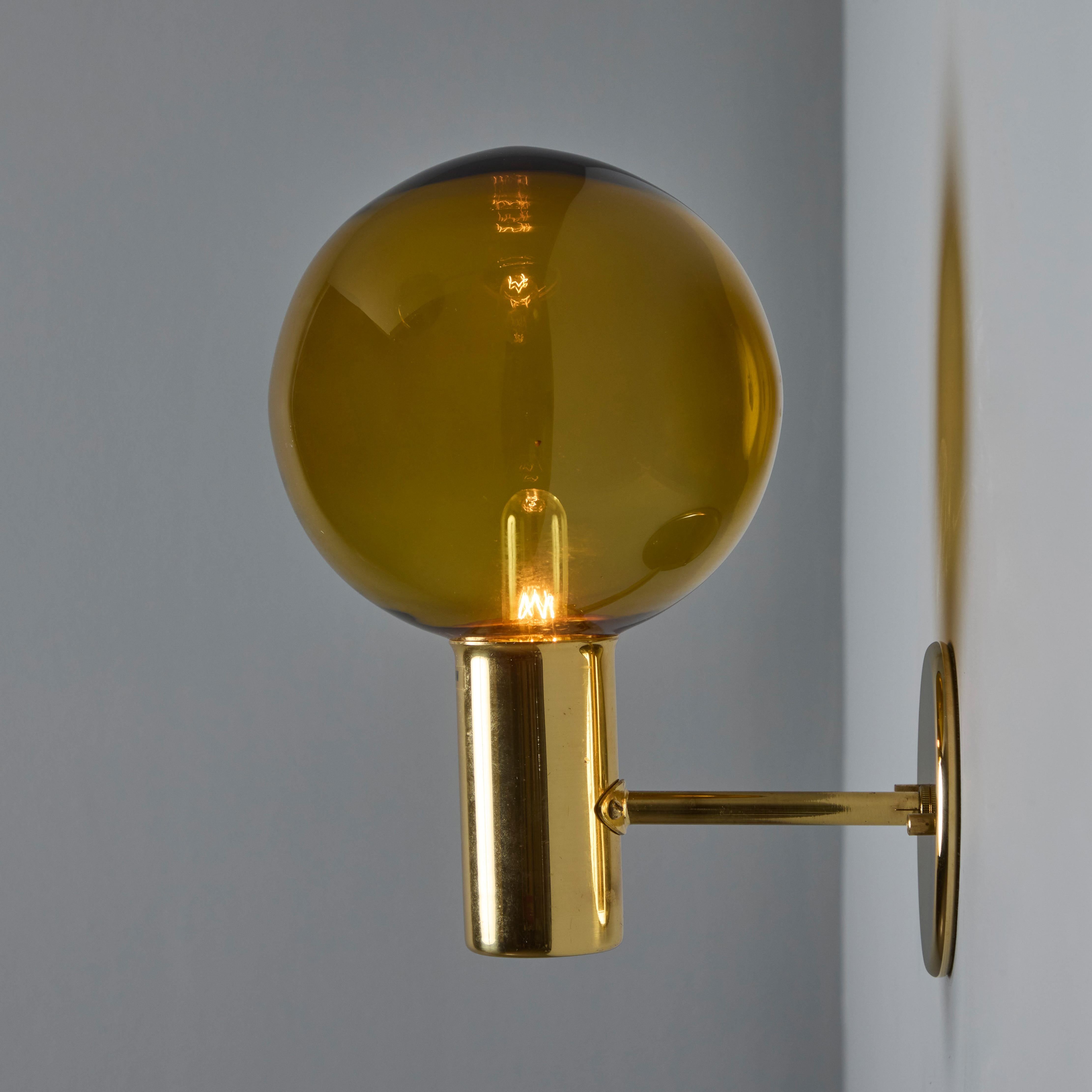 1960s Hans Agne Jakobsson Model V149 Glass and Brass Wall Lamp for Markaryd In Good Condition In Glendale, CA