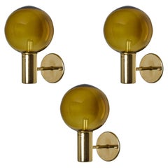 1960s Hans Agne Jakobsson Model V149 Glass and Brass Wall Lamp for Markaryd
