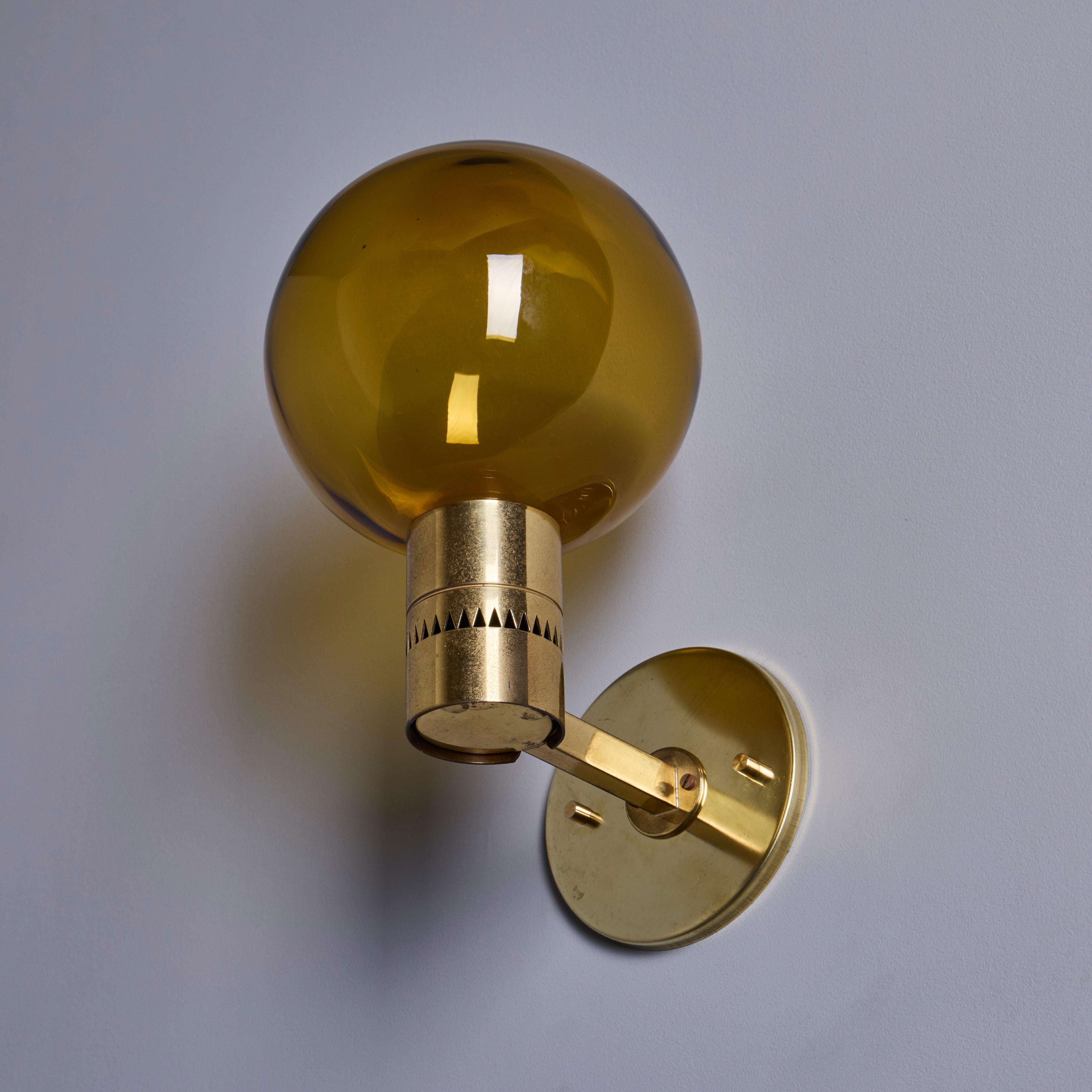 Mid-Century Modern 1960s Hans Agne Jakobsson #V149 Glass & Brass Wall Lamp for Markaryd For Sale