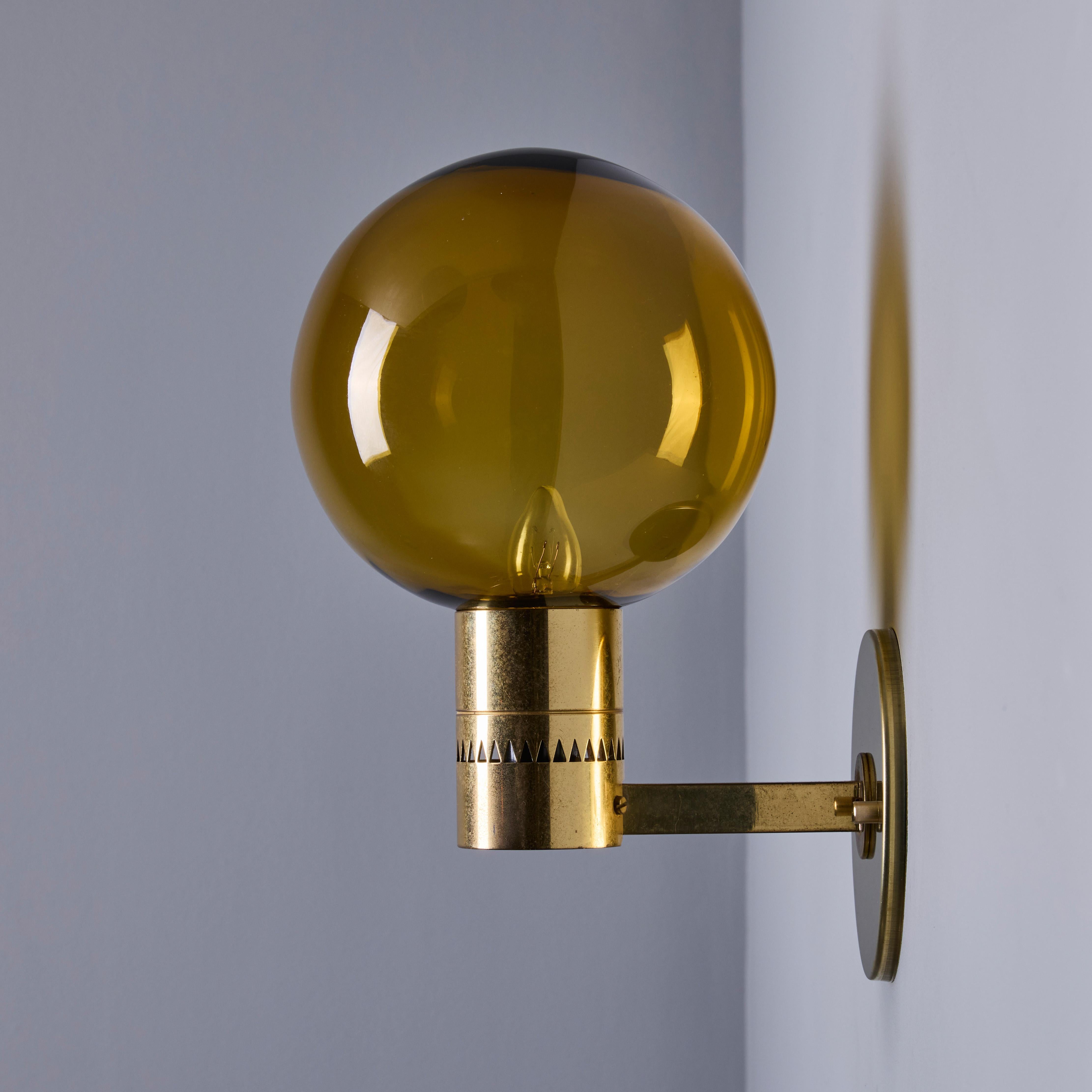 1960s Hans Agne Jakobsson #V149 Glass & Brass Wall Lamp for Markaryd For Sale 1