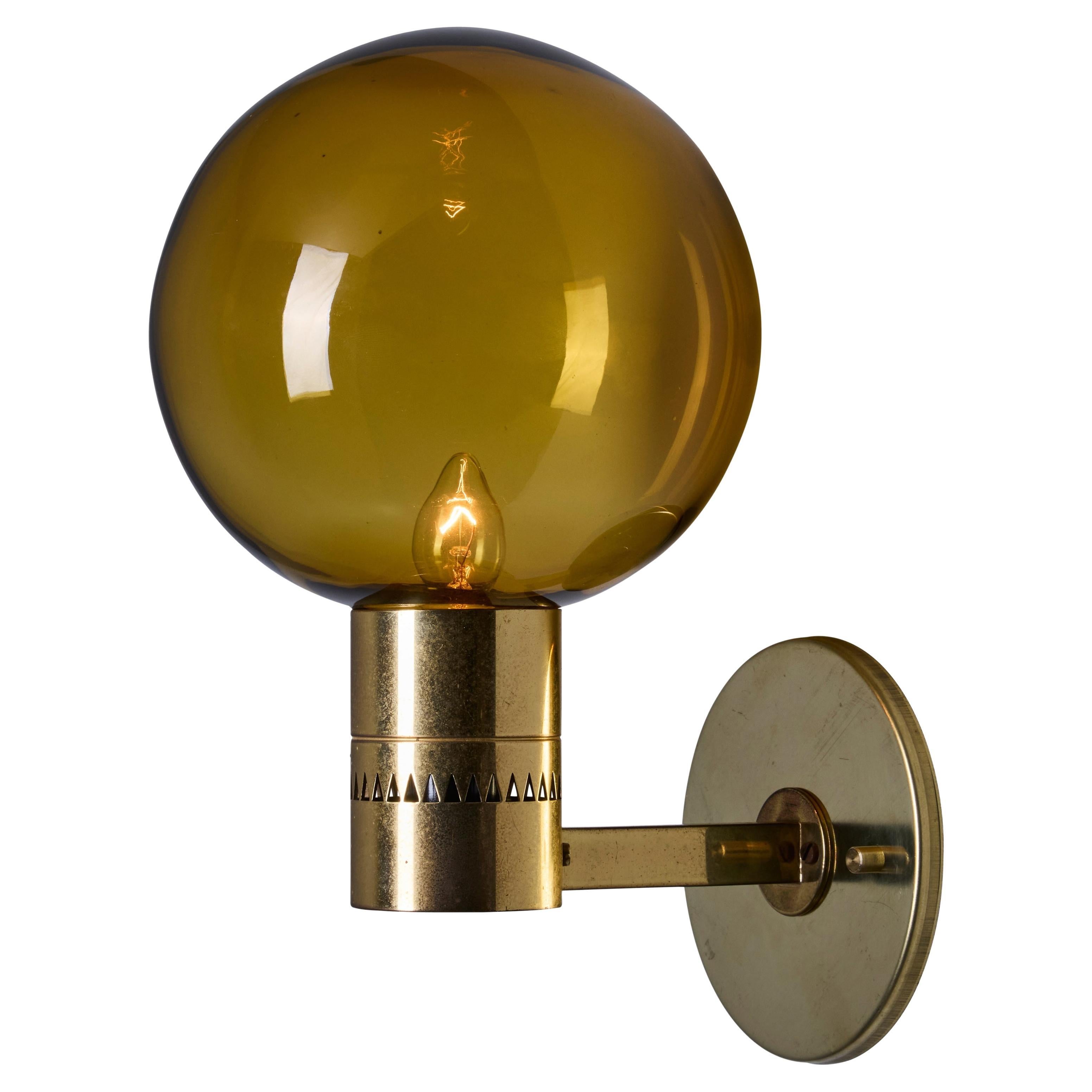 1960s Hans Agne Jakobsson #V149 Glass & Brass Wall Lamp for Markaryd For Sale