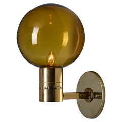 1960s Hans Agne Jakobsson #V149 Glass & Brass Wall Lamp for Markaryd