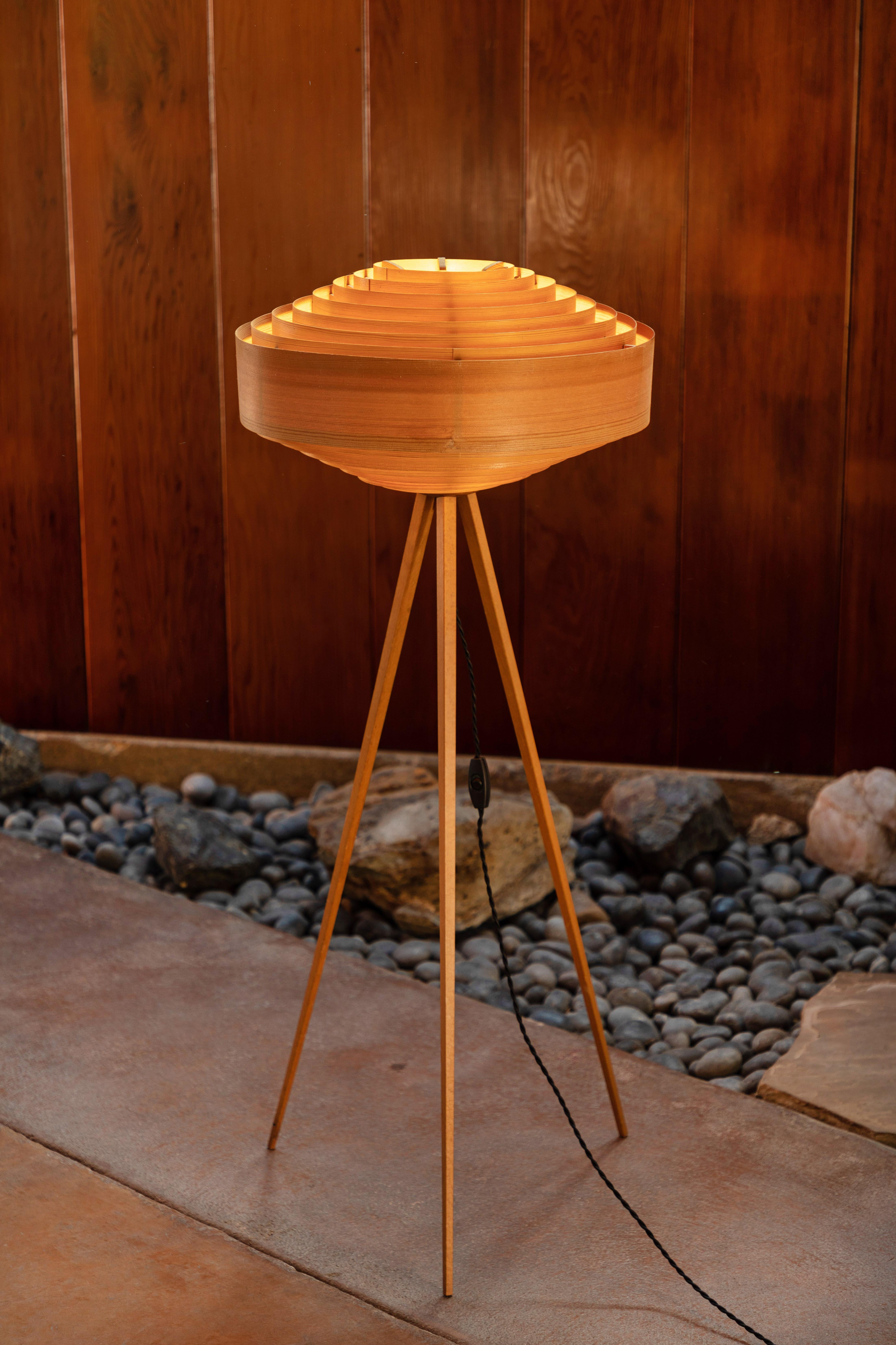 Scandinavian Modern 1960s Hans-Agne Jakobsson Wood Tripod Floor Lamp for AB Ellysett