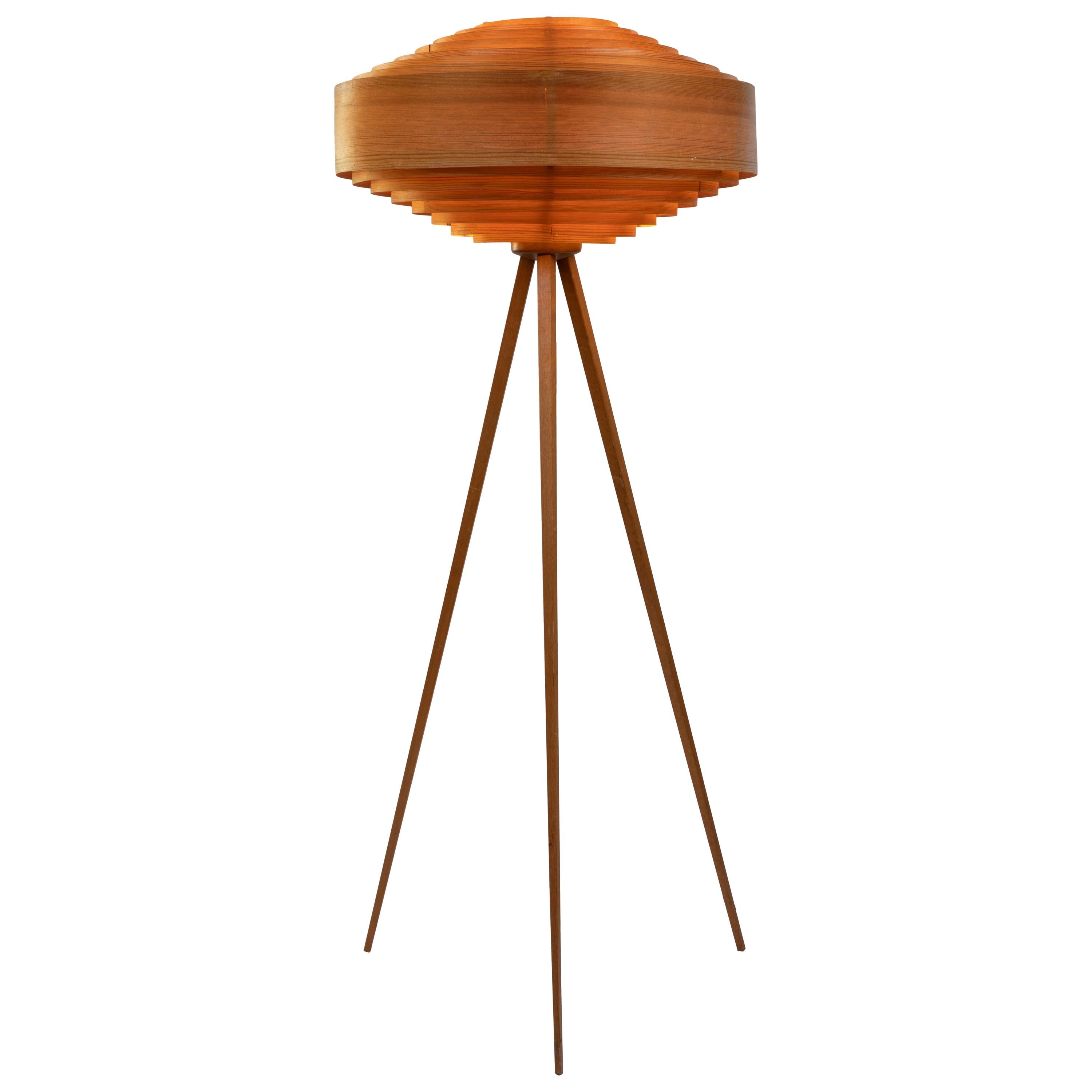 1960s Hans-Agne Jakobsson Wood Tripod Floor Lamp for AB Ellysett