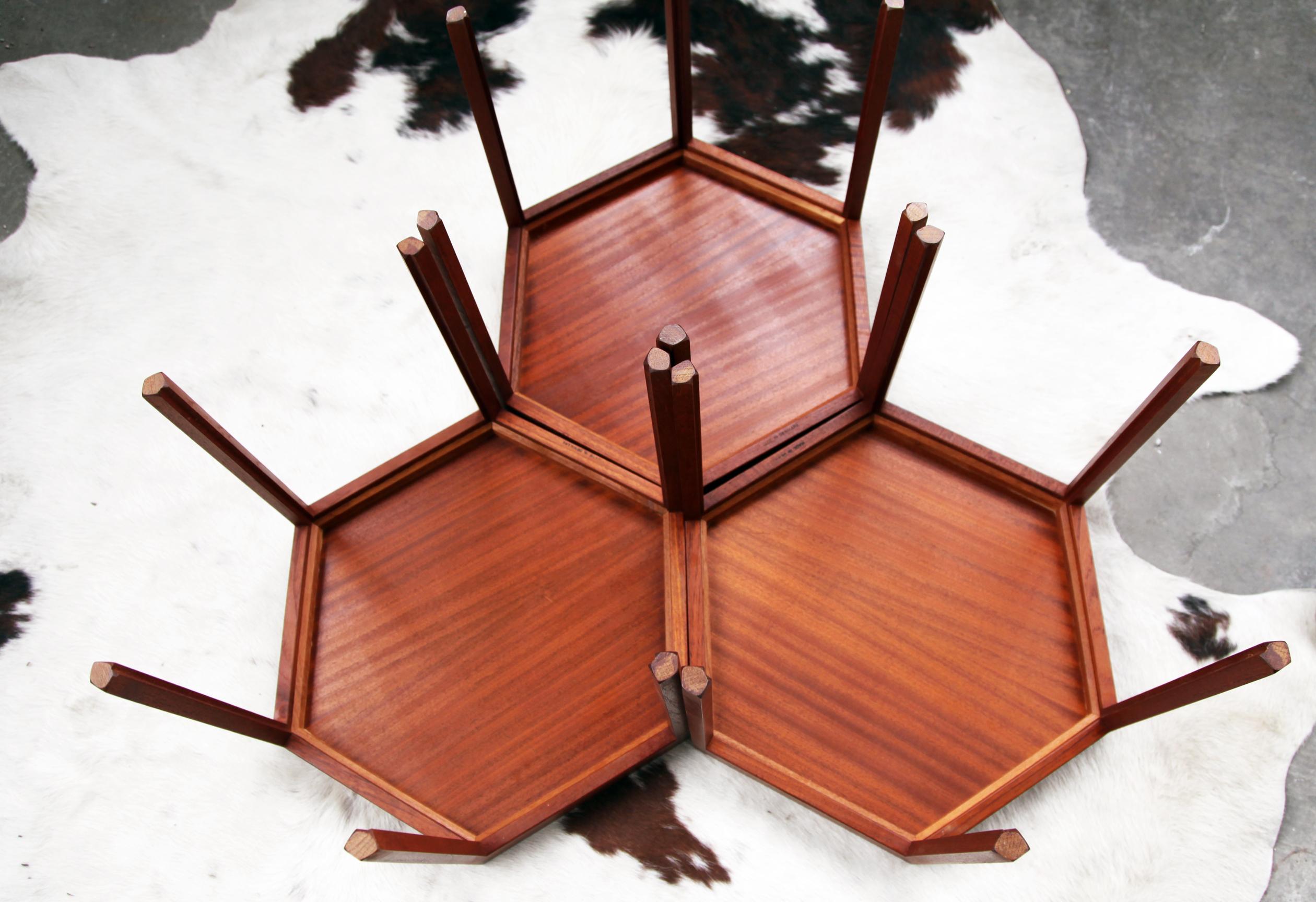 1960s Hans Andersen Artex Teak Stacking Hexagonal Tables, Set of 3 For Sale 1